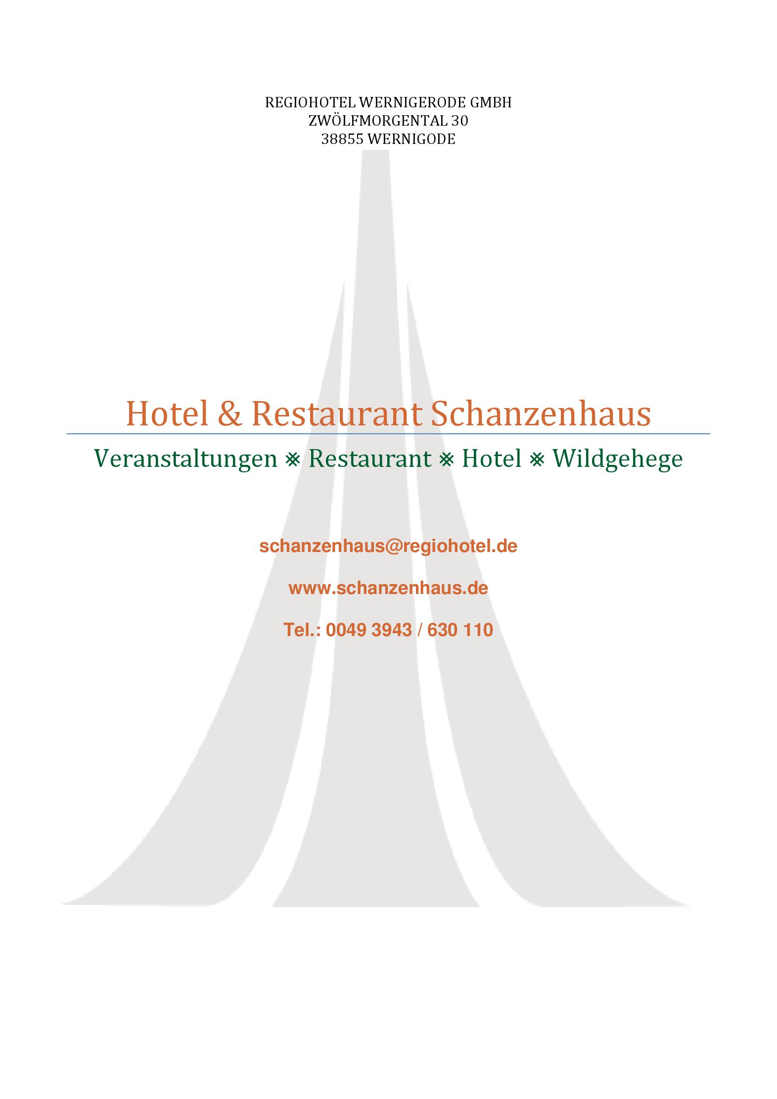 Speisekarte Hotel & Restaurant Schanzenhaus in Wernigerode, Seite 1