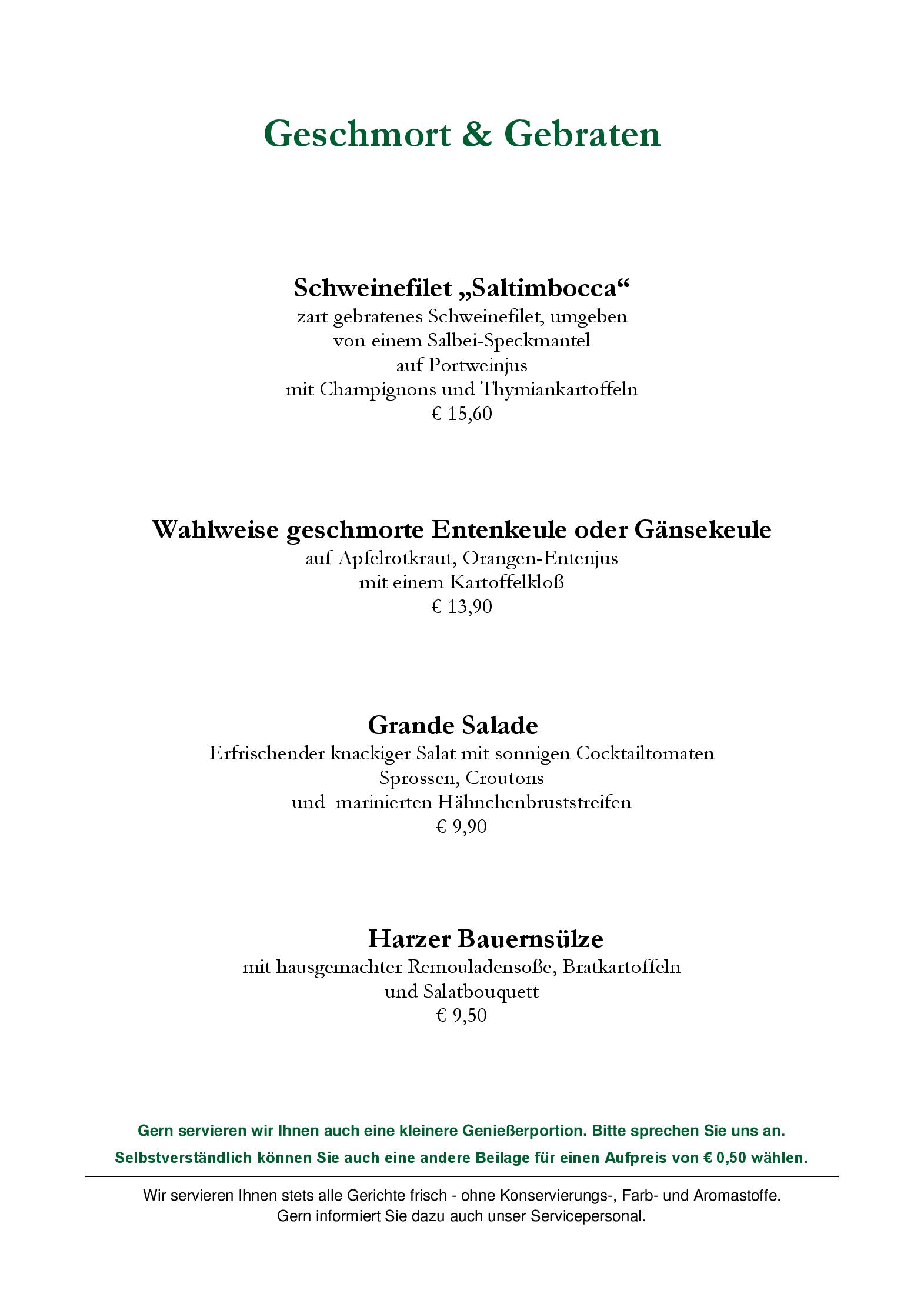 Speisekarte Hotel & Restaurant Schanzenhaus in Wernigerode, Seite 4