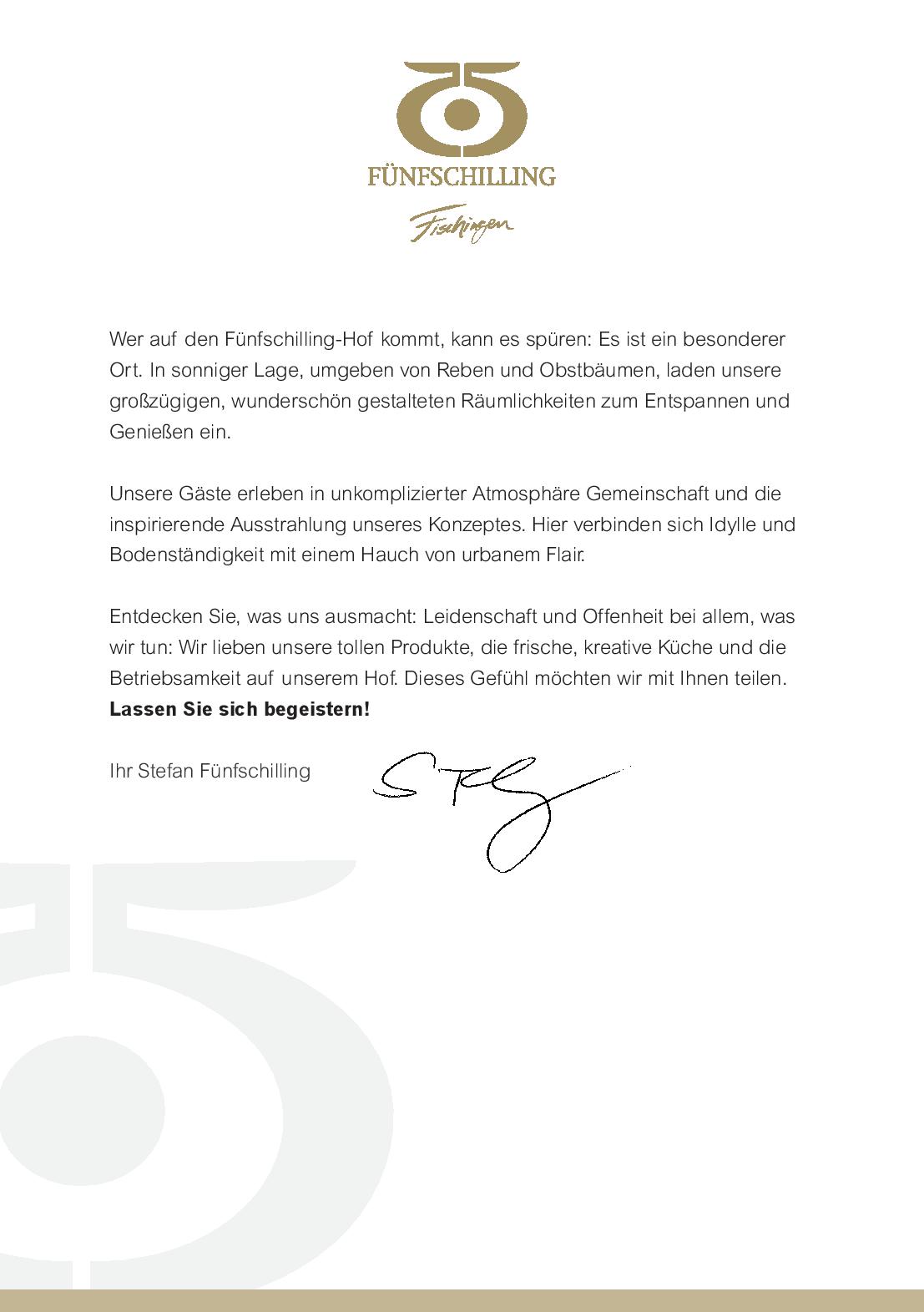 Speisekarte Fünfschilling in Fischingen, Seite 1