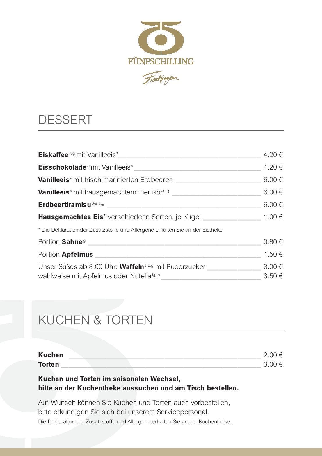 Speisekarte Fünfschilling in Fischingen, Seite 10