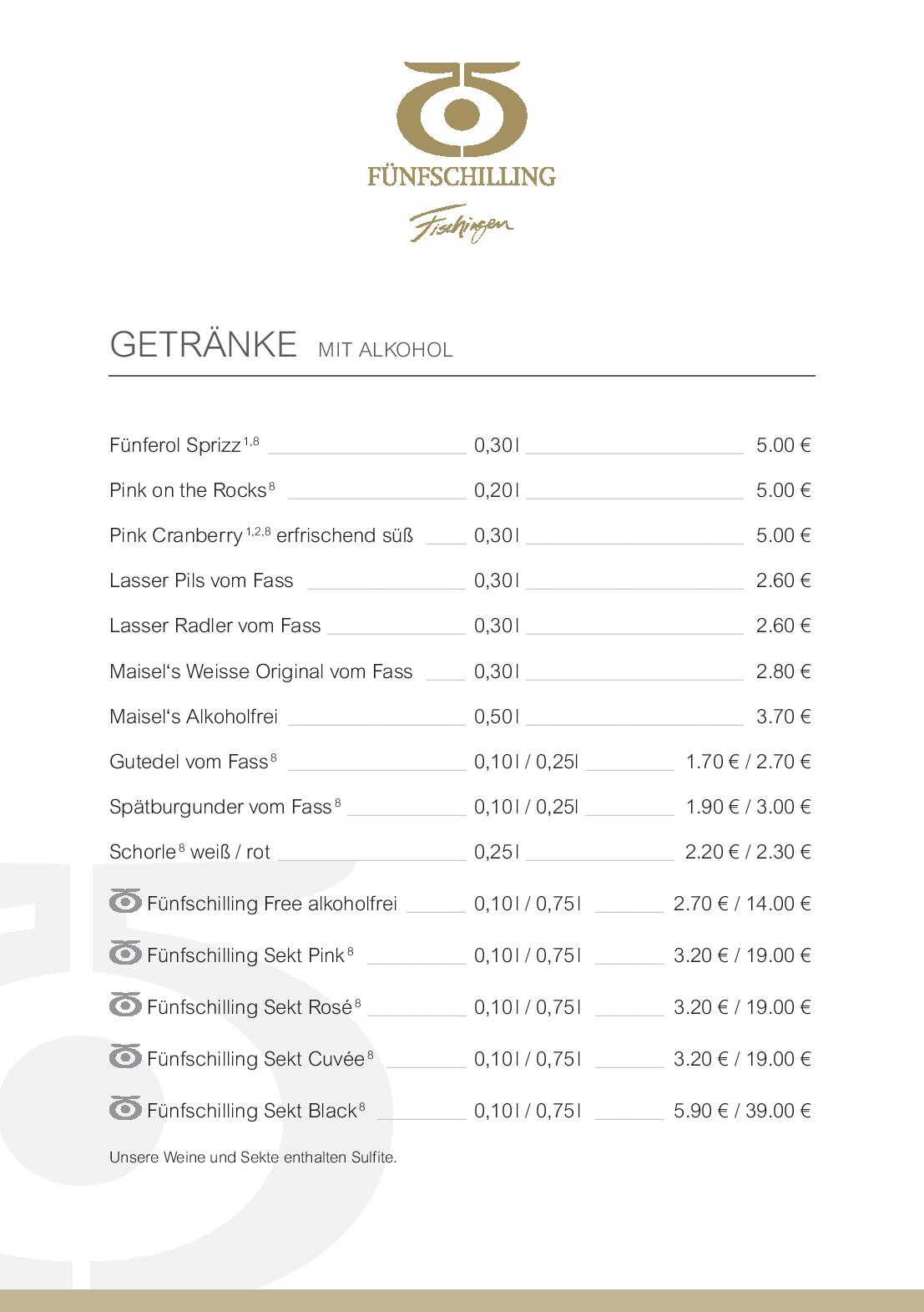Speisekarte Fünfschilling in Fischingen, Seite 12