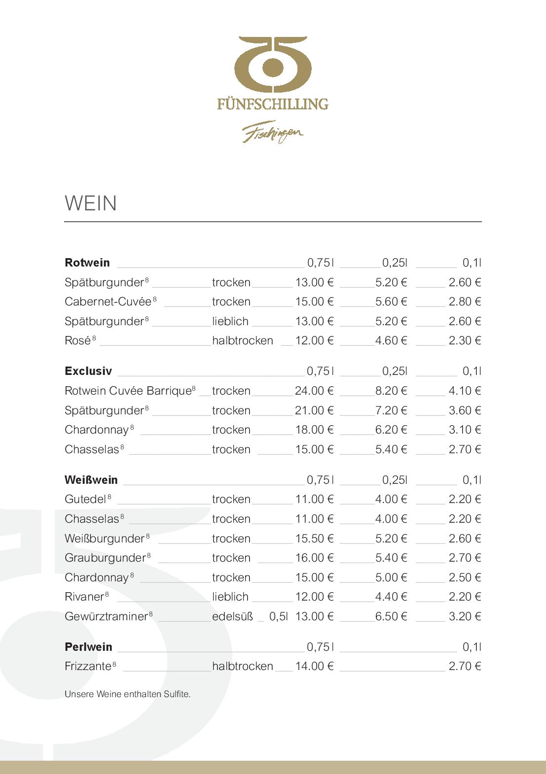 Speisekarte Fünfschilling in Fischingen, Seite 13