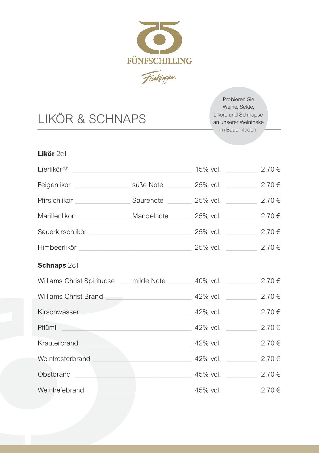 Speisekarte Fünfschilling in Fischingen, Seite 14