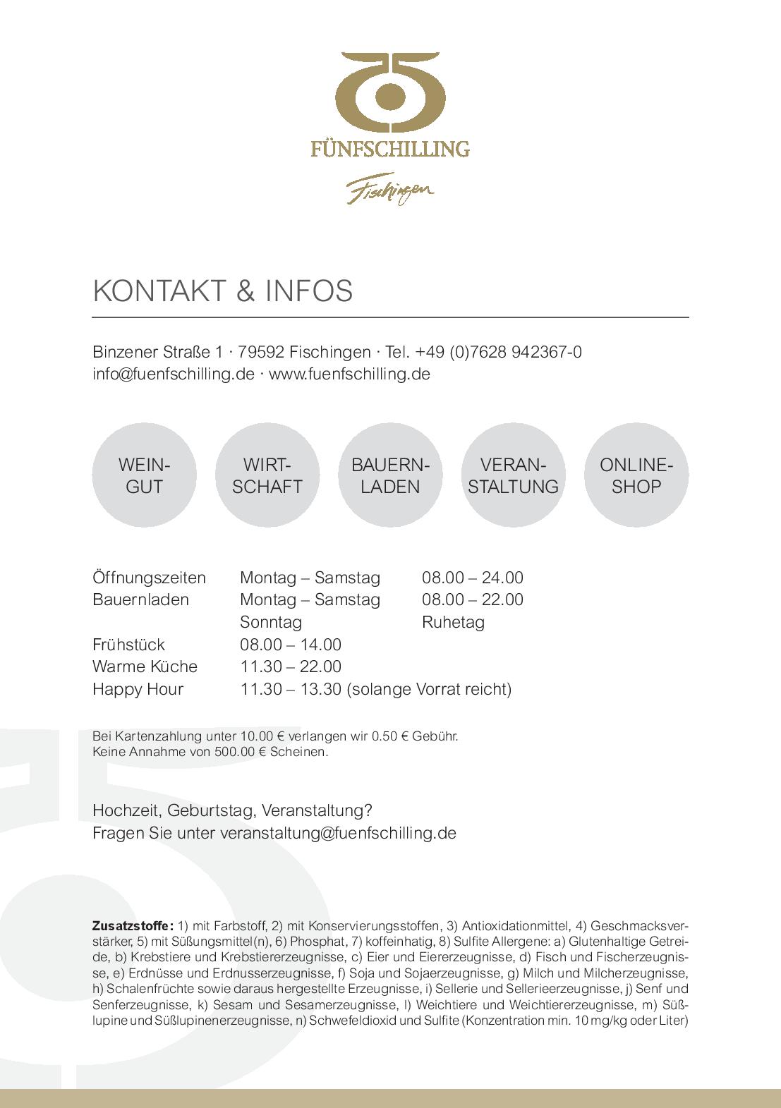 Speisekarte Fünfschilling in Fischingen, Seite 15