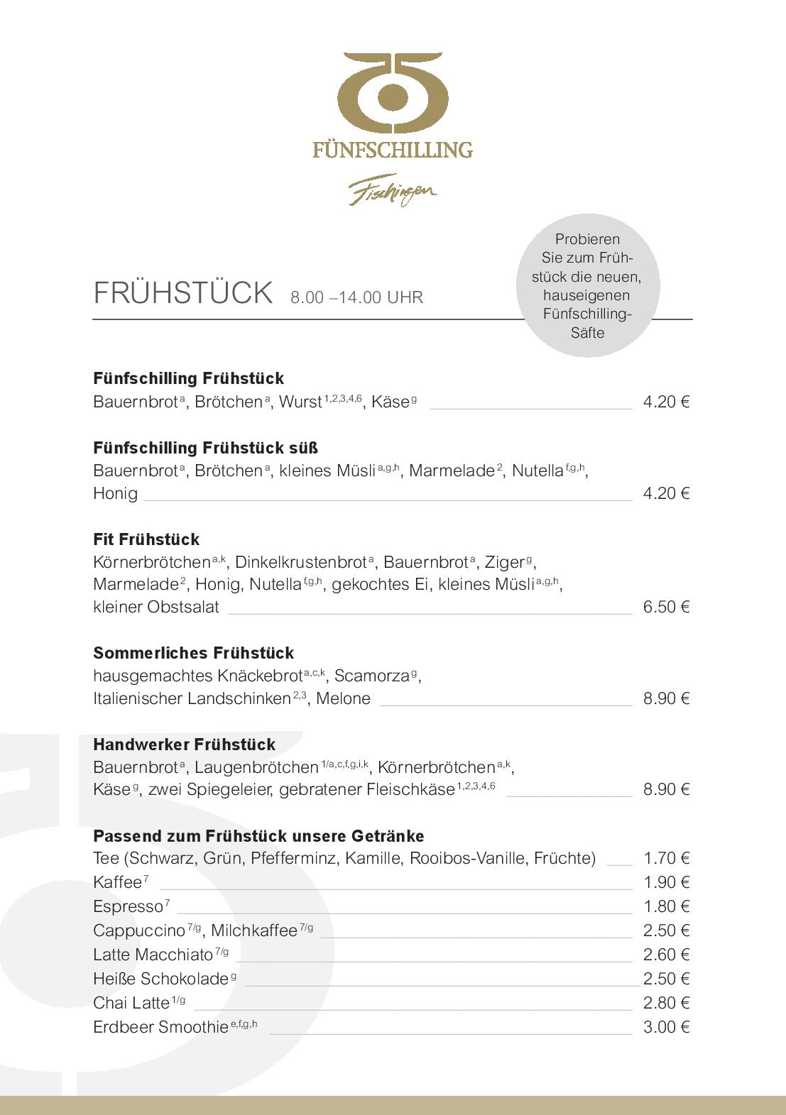 Speisekarte Fünfschilling in Fischingen, Seite 2