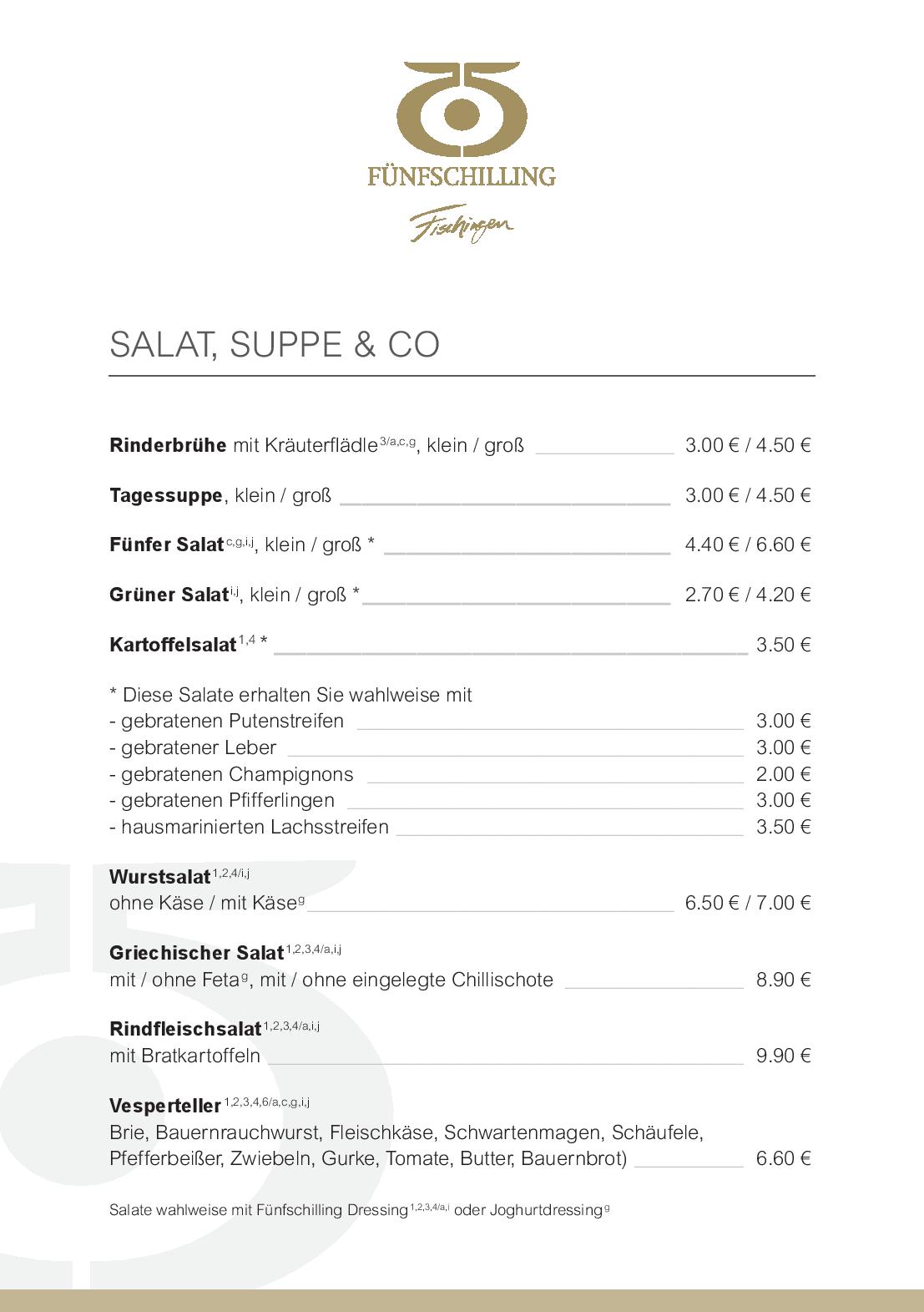 Speisekarte Fünfschilling in Fischingen, Seite 5