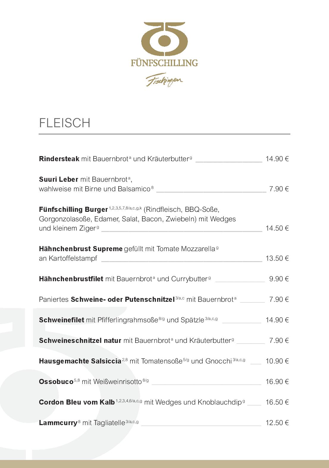 Speisekarte Fünfschilling in Fischingen, Seite 7