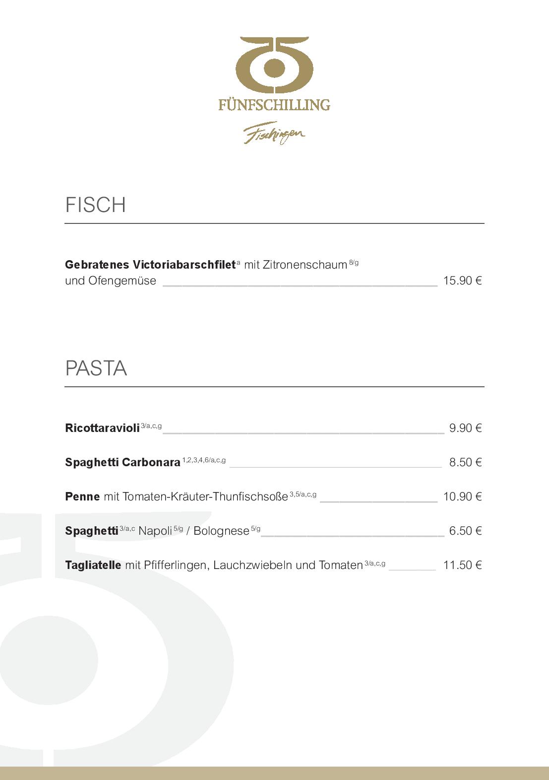 Speisekarte Fünfschilling in Fischingen, Seite 8
