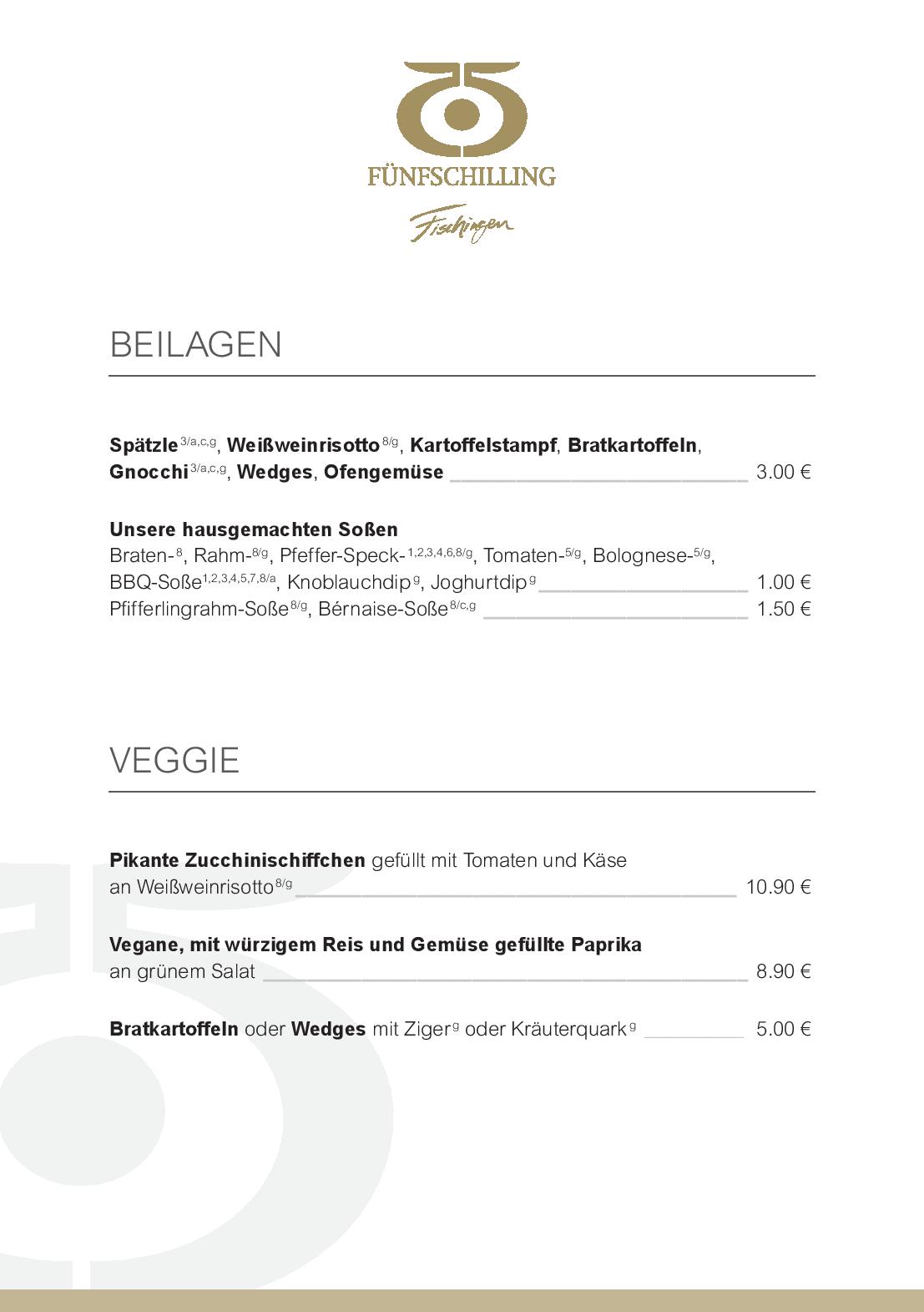 Speisekarte Fünfschilling in Fischingen, Seite 9