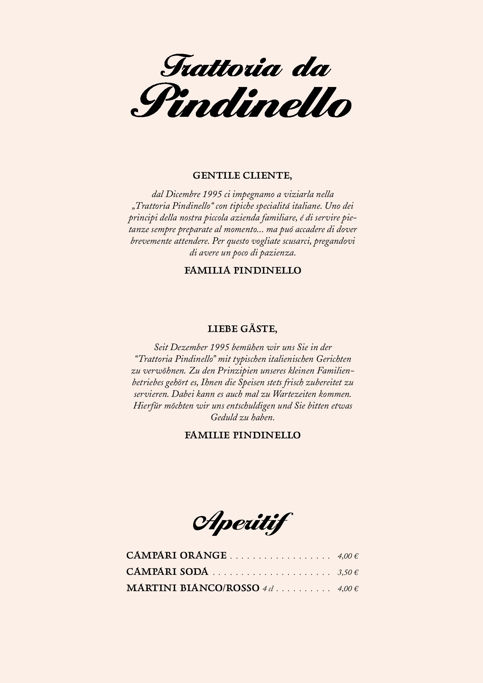 Speisekarte Trattoria da Pindinello in Hamburg, Seite 2
