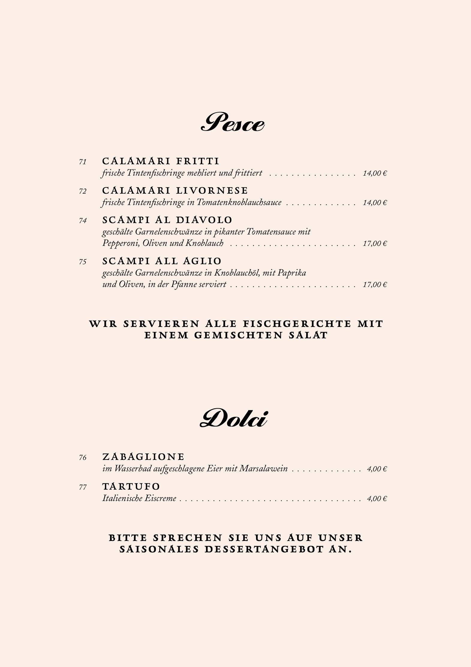 Speisekarte Trattoria da Pindinello in Hamburg, Seite 8