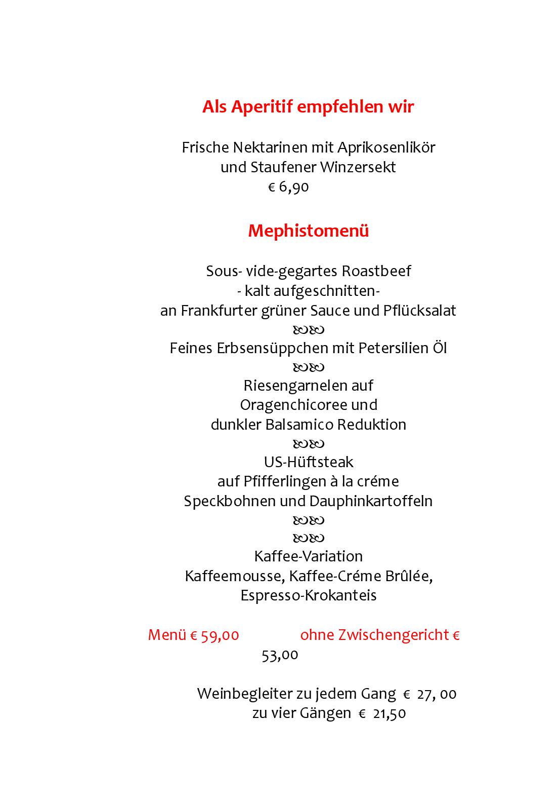 Speisekarte Der Löwen in Staufen mit Haus Goethe in Staufen, Seite 1