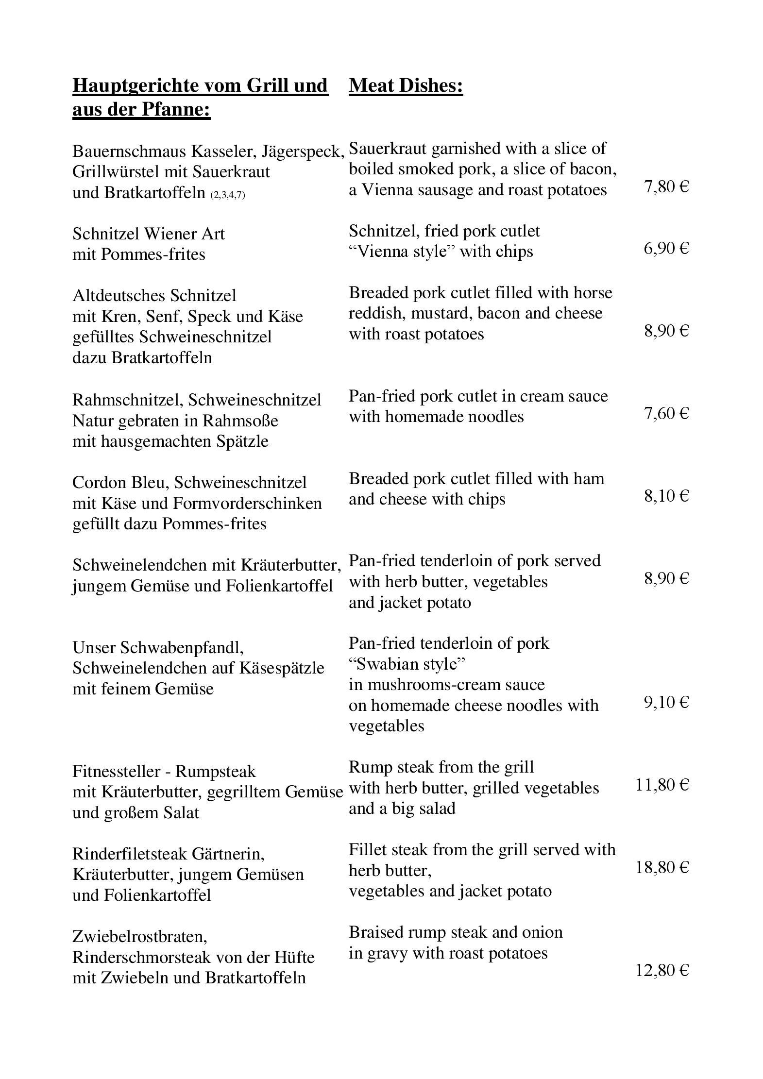 Speisekarte Hotel zur Post - Restaurant in Obernzell, Seite 2