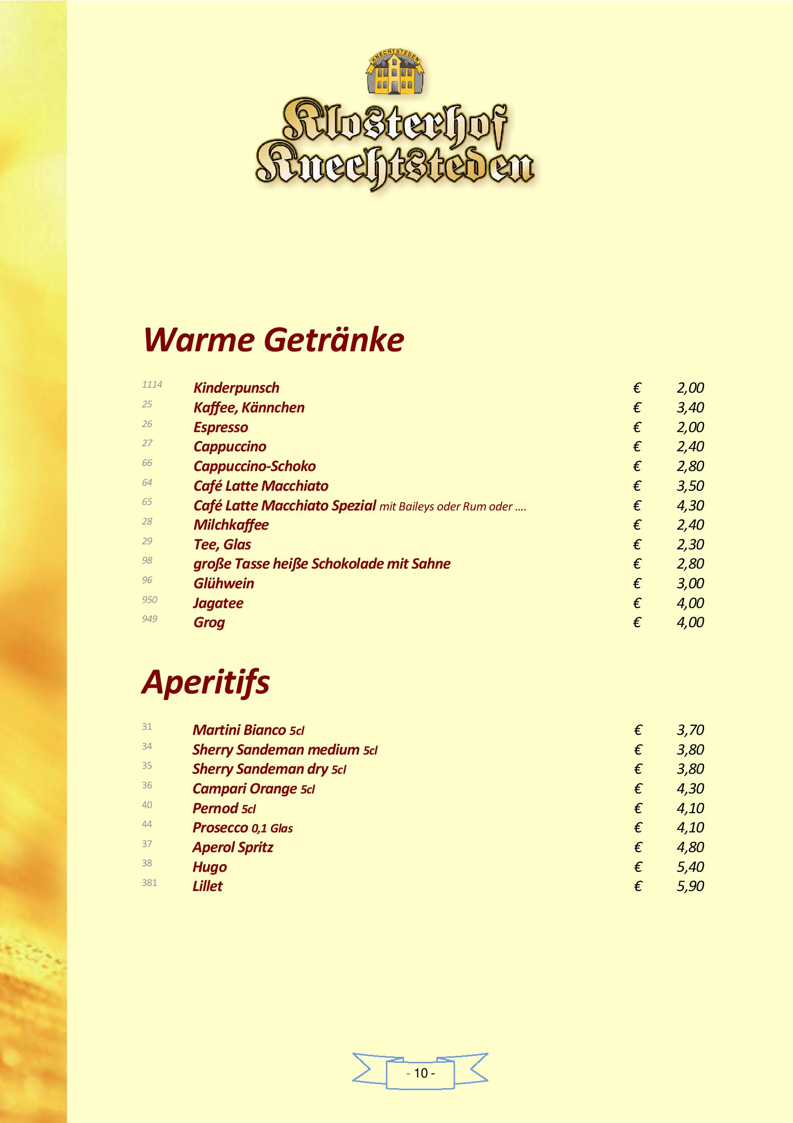 Speisekarte Klosterhof Knechtsteden in Dormagen, Seite 10
