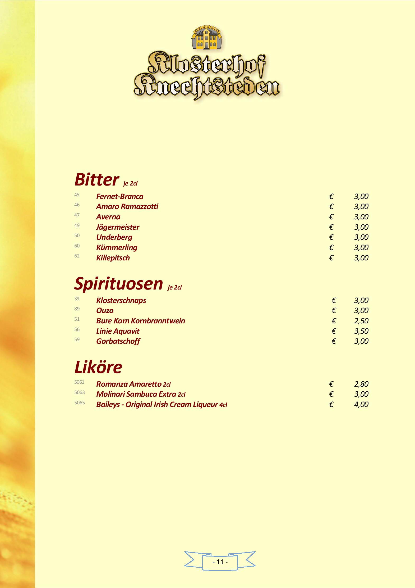Speisekarte Klosterhof Knechtsteden in Dormagen, Seite 11