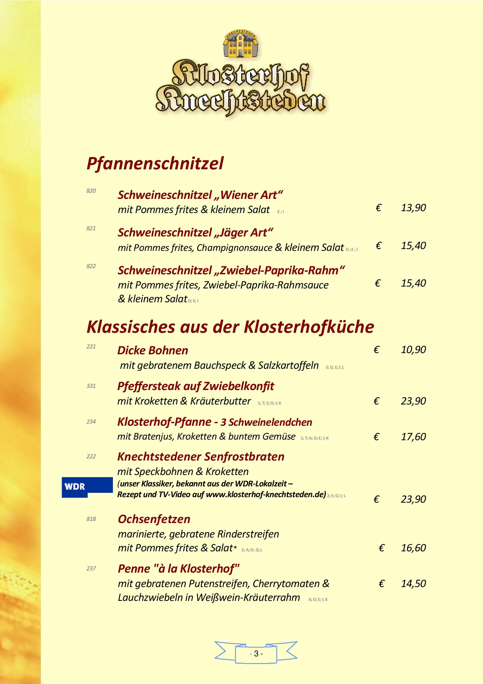Speisekarte Klosterhof Knechtsteden in Dormagen, Seite 3