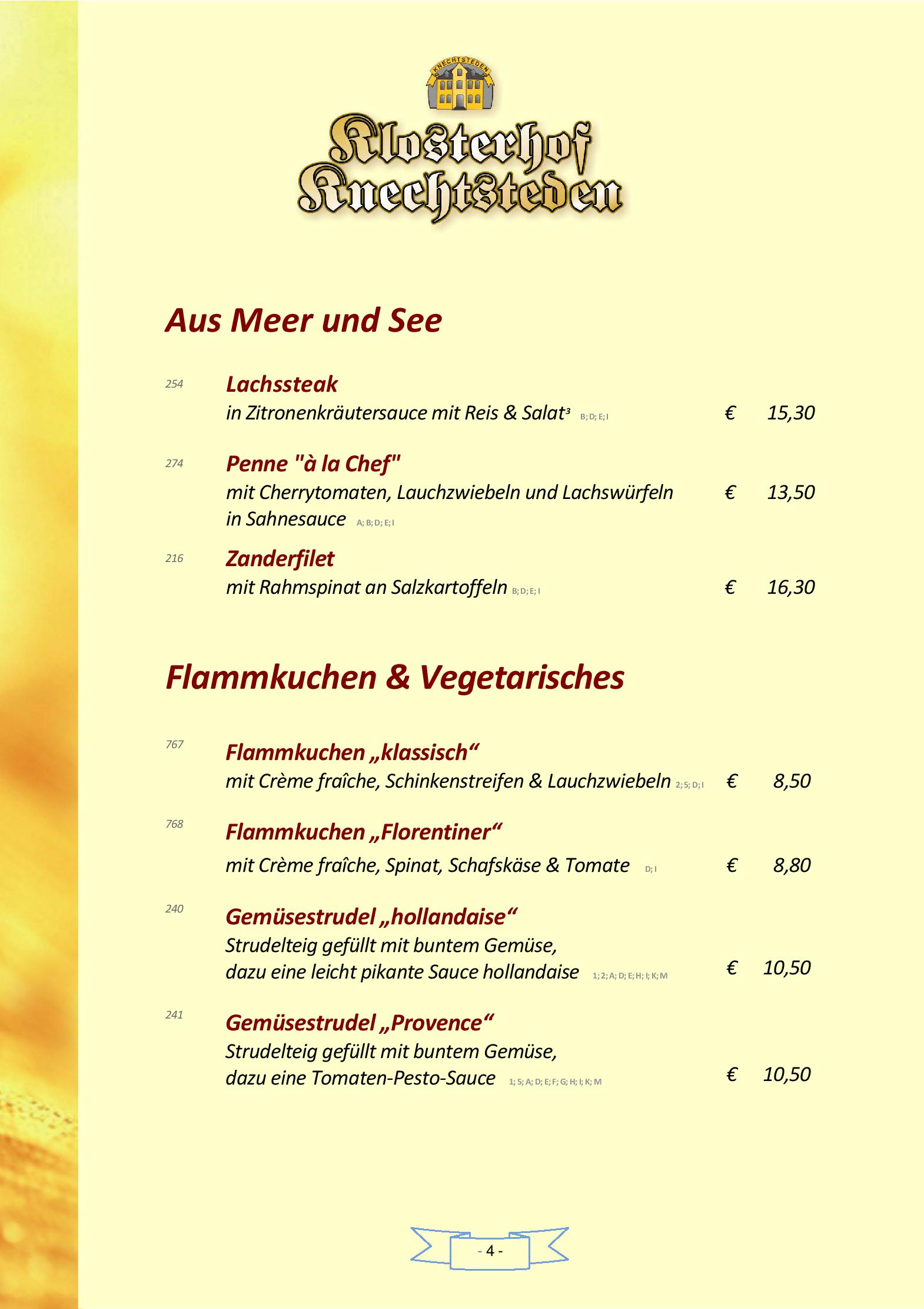 Speisekarte Klosterhof Knechtsteden in Dormagen, Seite 4