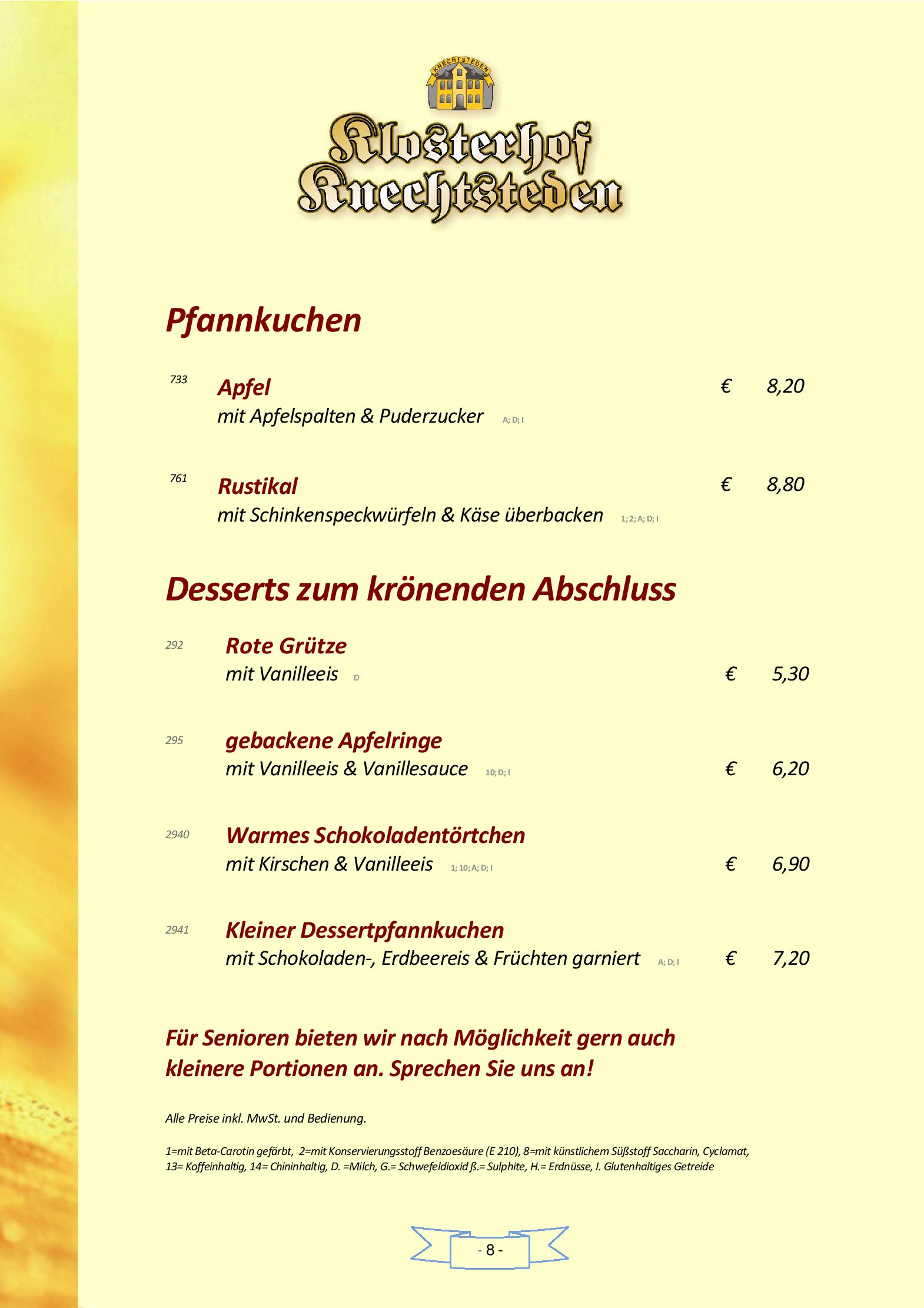 Speisekarte Klosterhof Knechtsteden in Dormagen, Seite 8