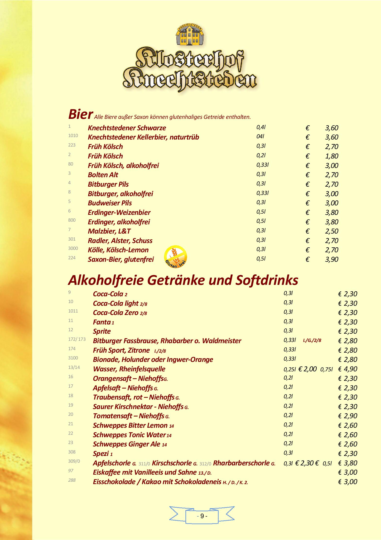 Speisekarte Klosterhof Knechtsteden in Dormagen, Seite 9