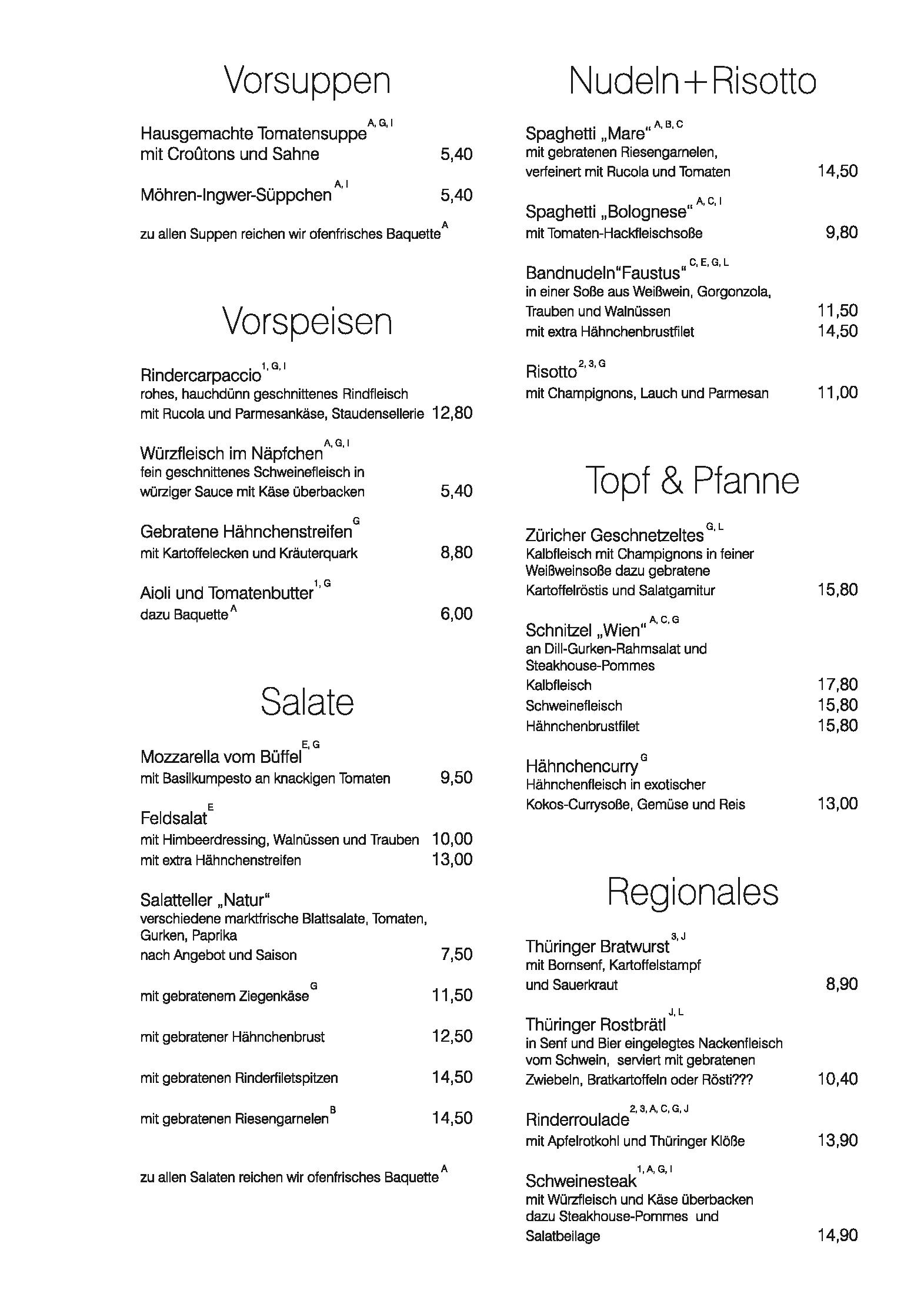 Speisekarte Faustus Cafe Restaurant Bar in Erfurt, Seite 4