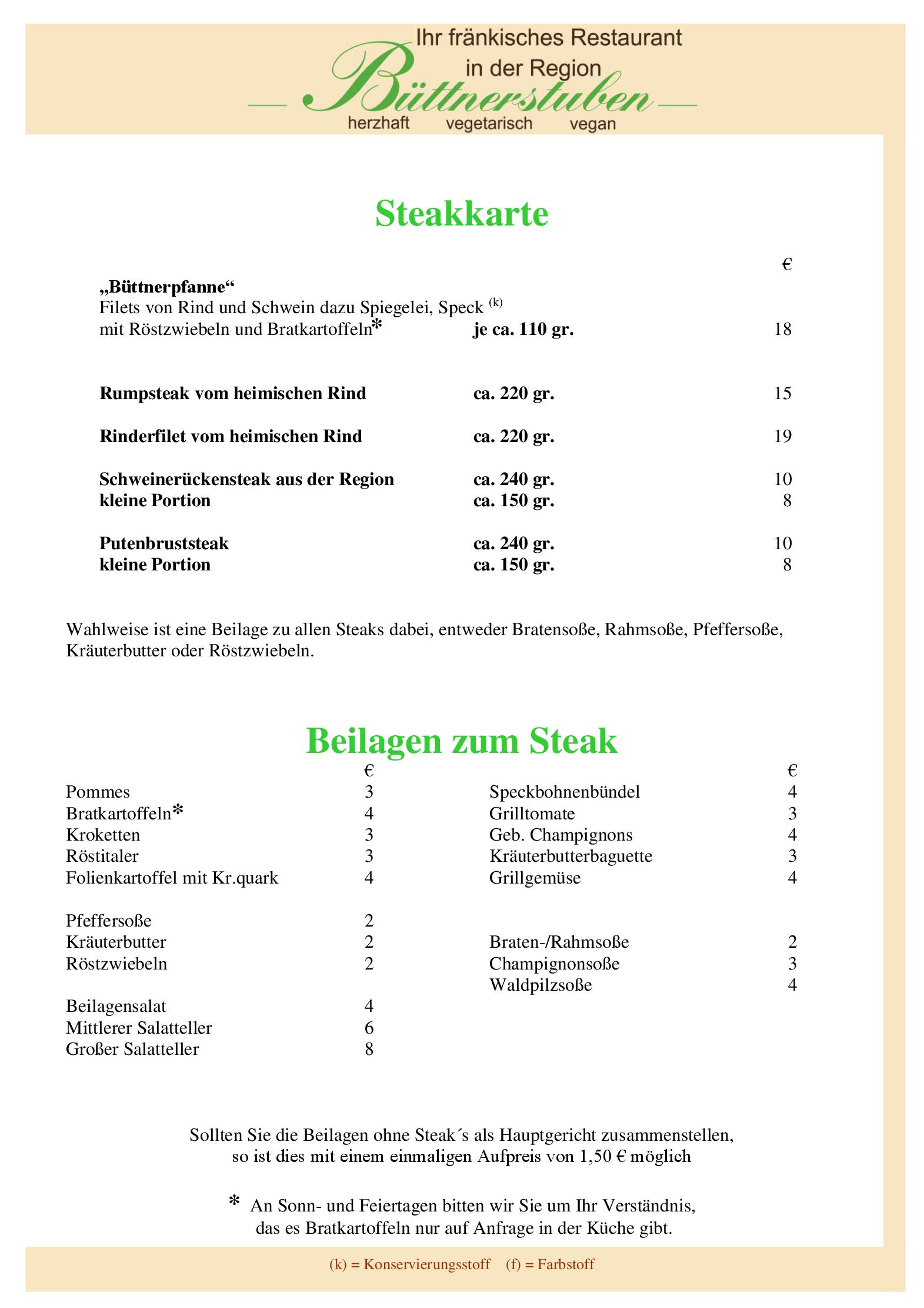 Speisekarte Büttnerstuben in Würzburg, Seite 3