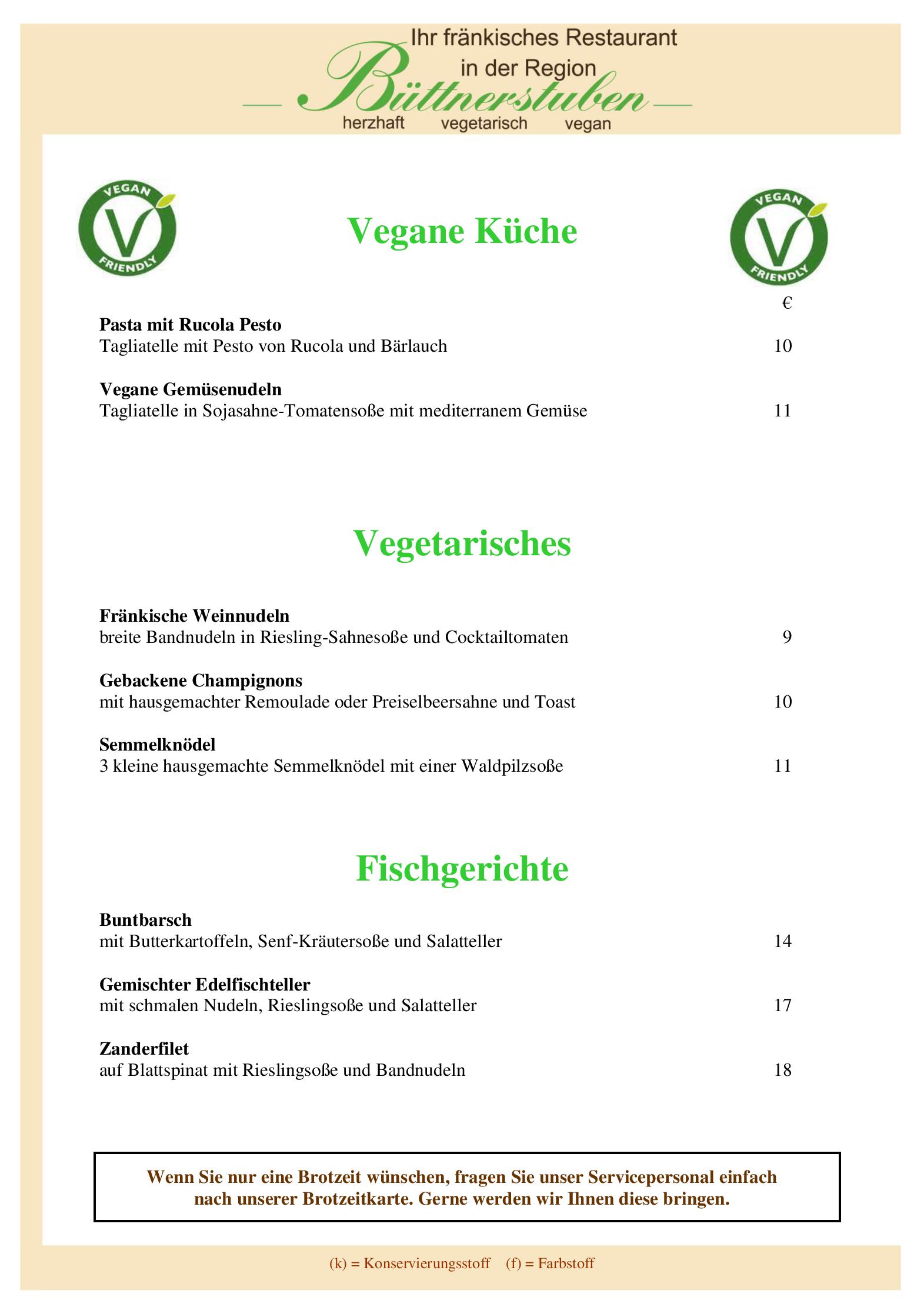 Speisekarte Büttnerstuben in Würzburg, Seite 4