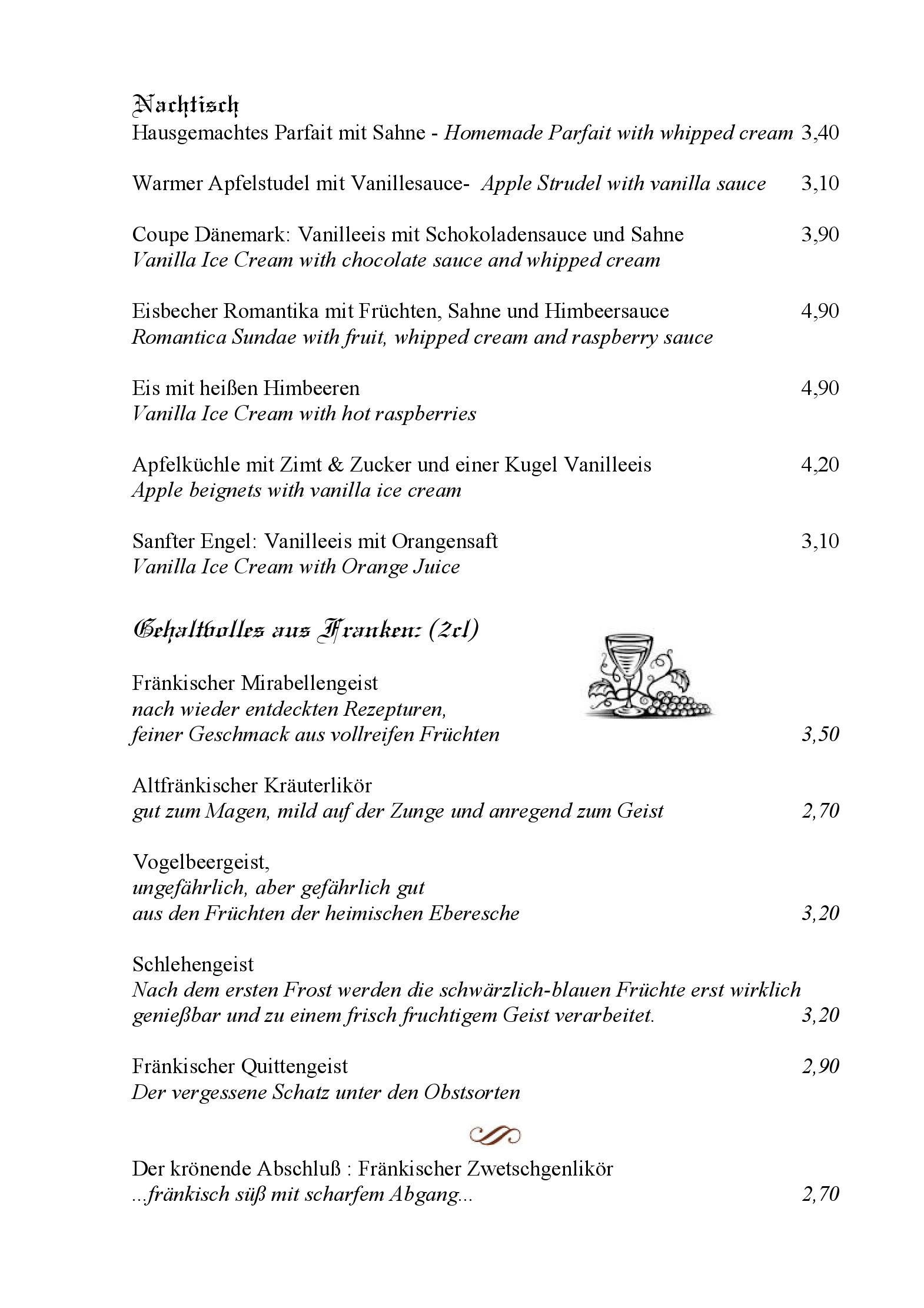 Speisekarte Gasthof Goldener Greifen in Rothenburg ob der Tauber, Seite 4