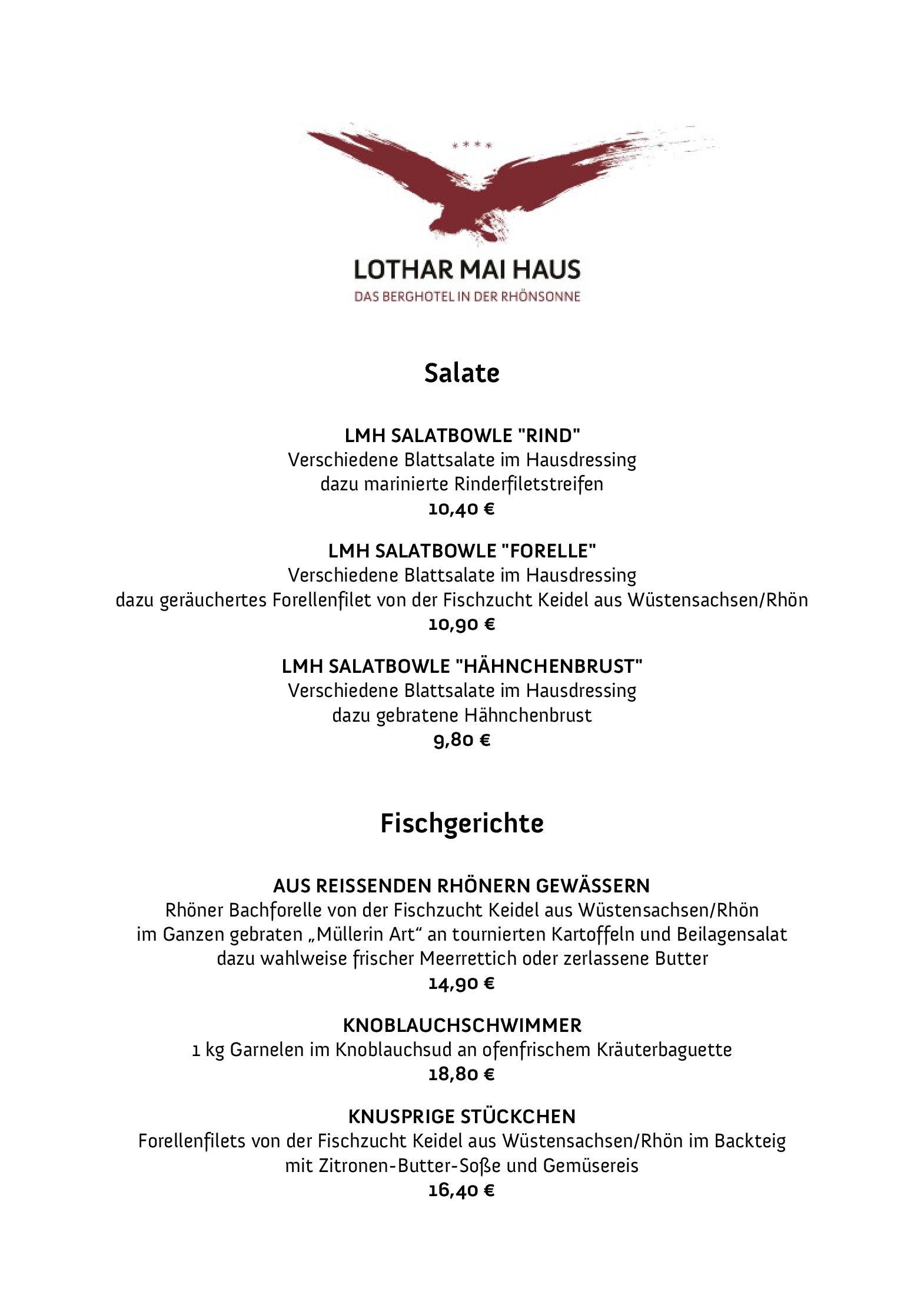 Speisekarte ****Berghotel Lothar Mai Haus in Hofbieber, Seite 2