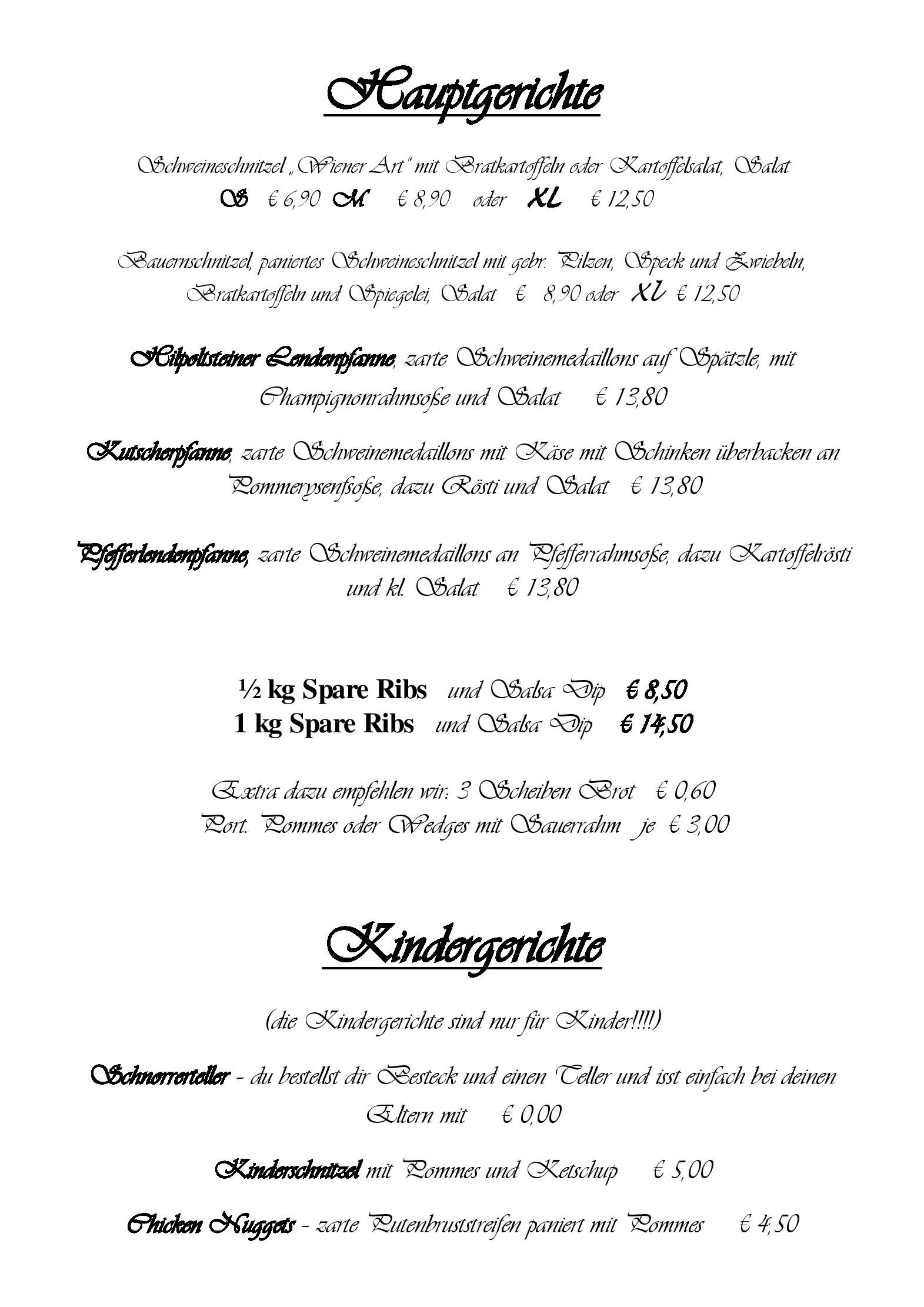 Speisekarte Hotel zum schwarzen Ross und Gutmann zur Post in Hilpoltstein, Seite 2
