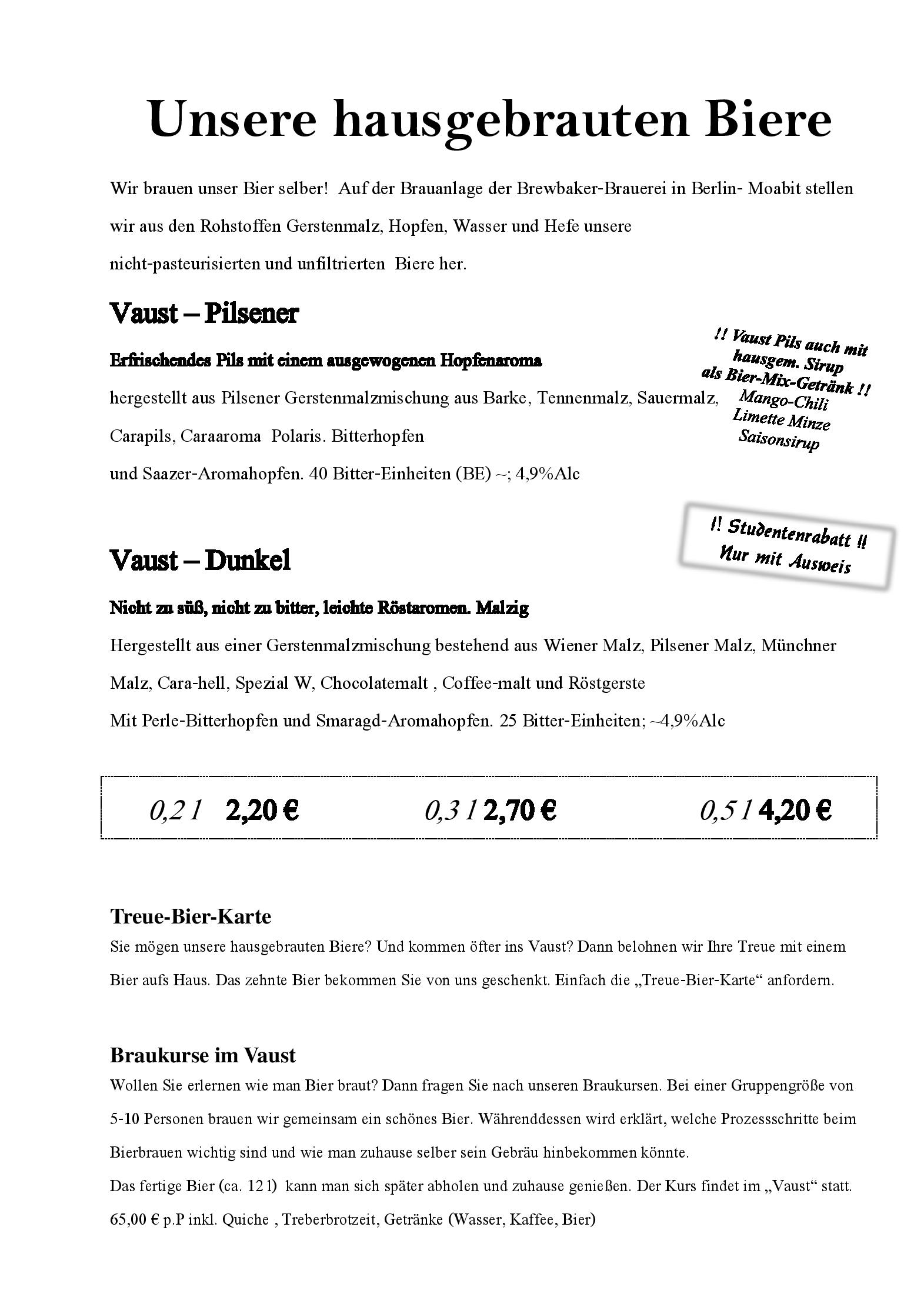 Speisekarte Vaust Braugaststätte Berlin in Berlin, Seite 4