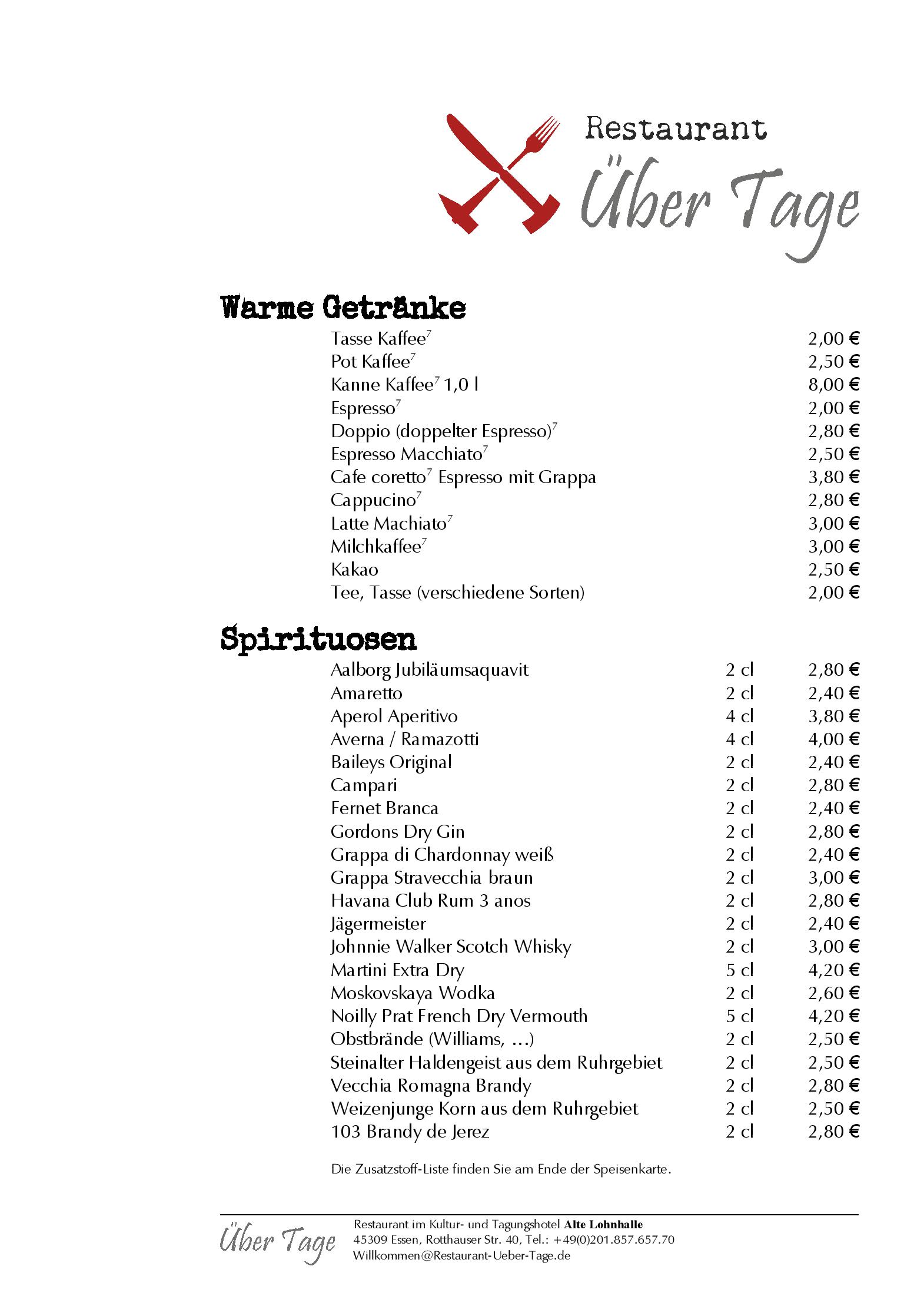 Speisekarte Über Tage - Restaurant im Hotel Alte Lohnhalle in Essen, Seite 11