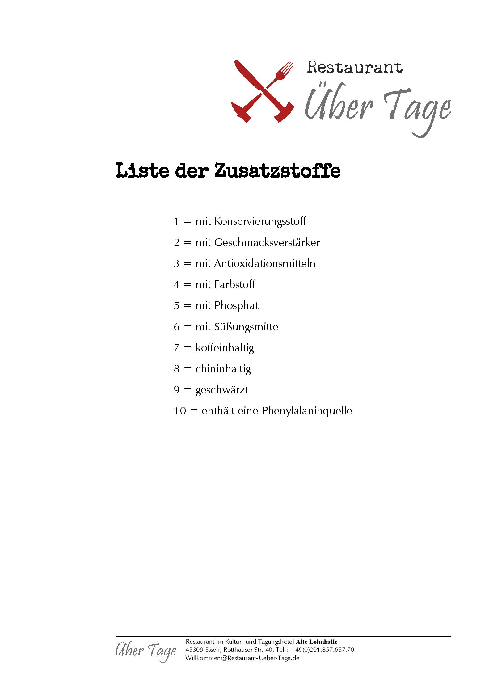 Speisekarte Über Tage - Restaurant im Hotel Alte Lohnhalle in Essen, Seite 14