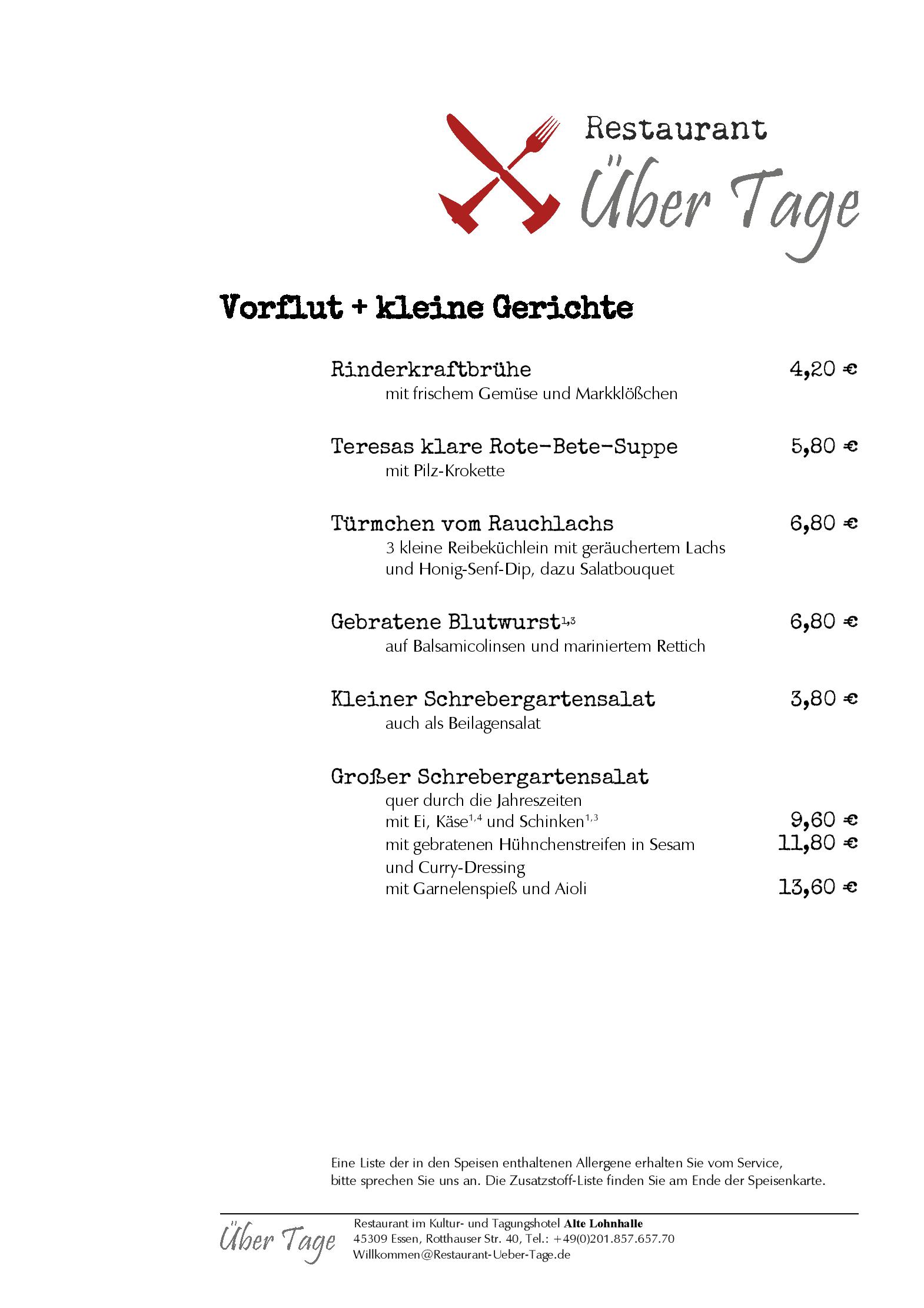 Speisekarte Über Tage - Restaurant im Hotel Alte Lohnhalle in Essen, Seite 4