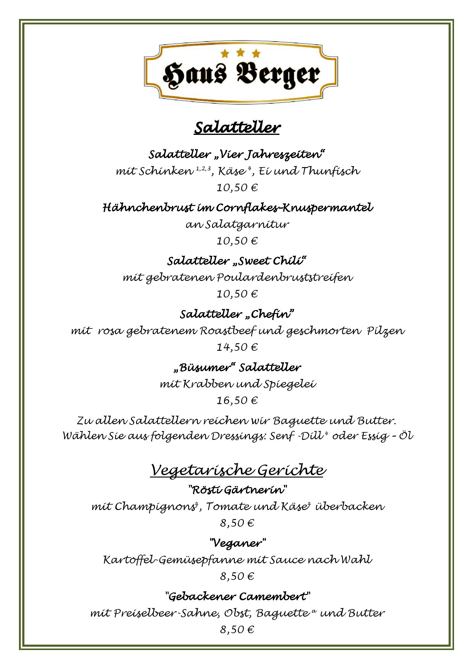 Speisekarte Hotel & Restaurant Haus Berger in Viersen, Seite 2