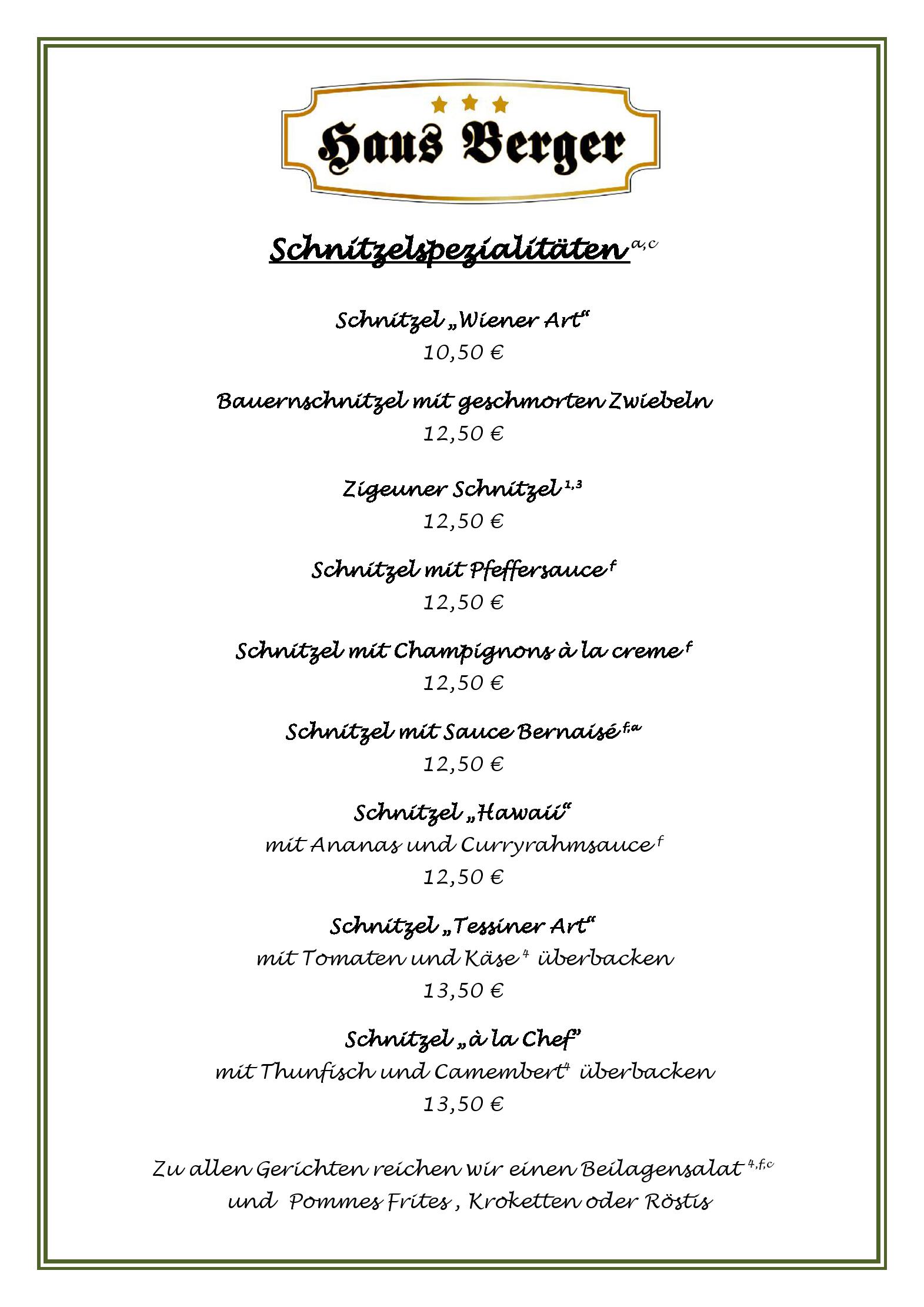 Speisekarte Hotel & Restaurant Haus Berger in Viersen, Seite 3