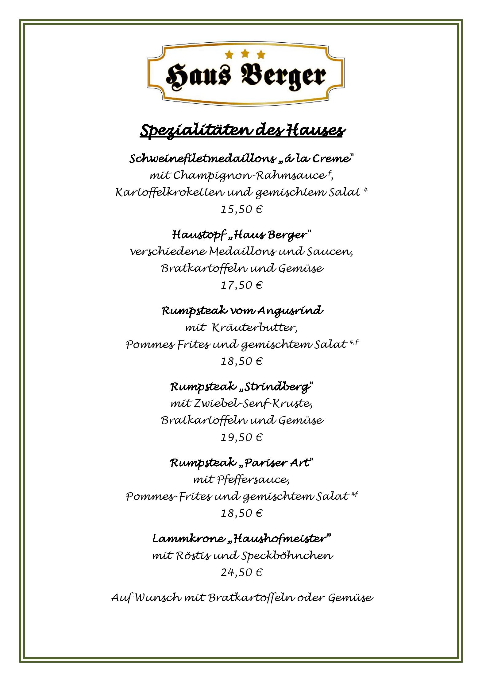 Speisekarte Hotel & Restaurant Haus Berger in Viersen, Seite 4