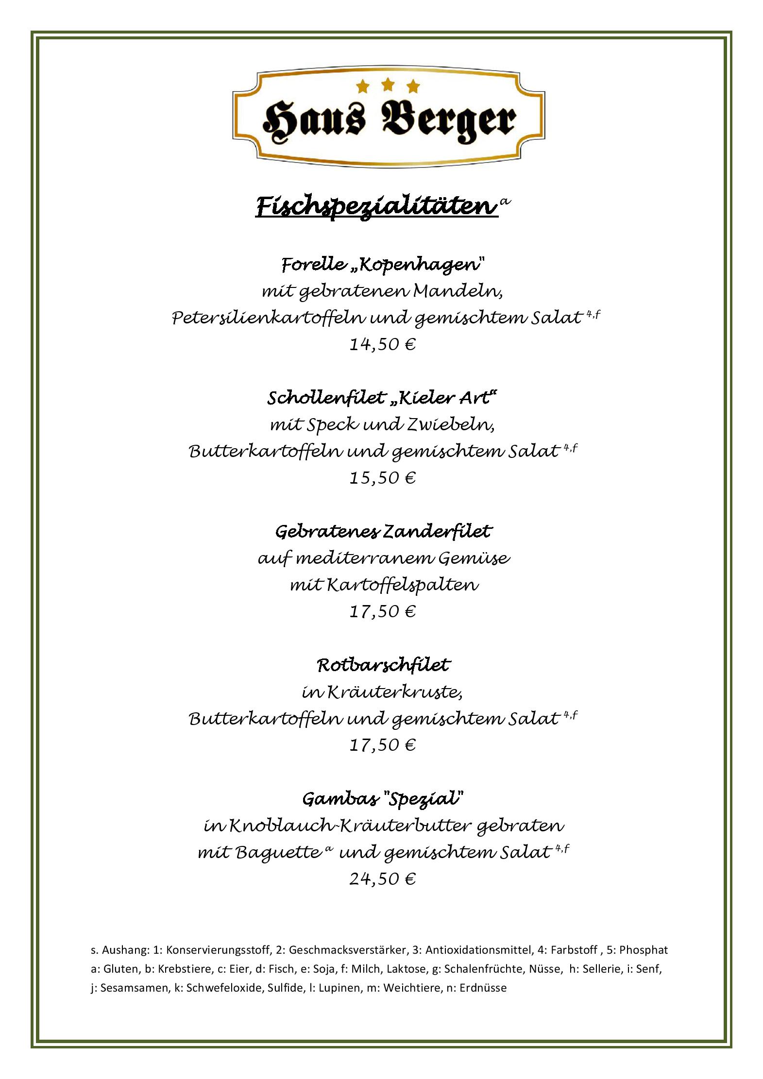 Speisekarte Hotel & Restaurant Haus Berger in Viersen, Seite 5