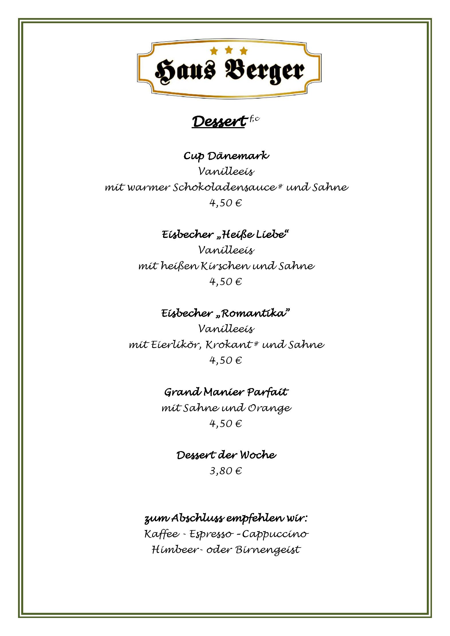 Speisekarte Hotel & Restaurant Haus Berger in Viersen, Seite 6