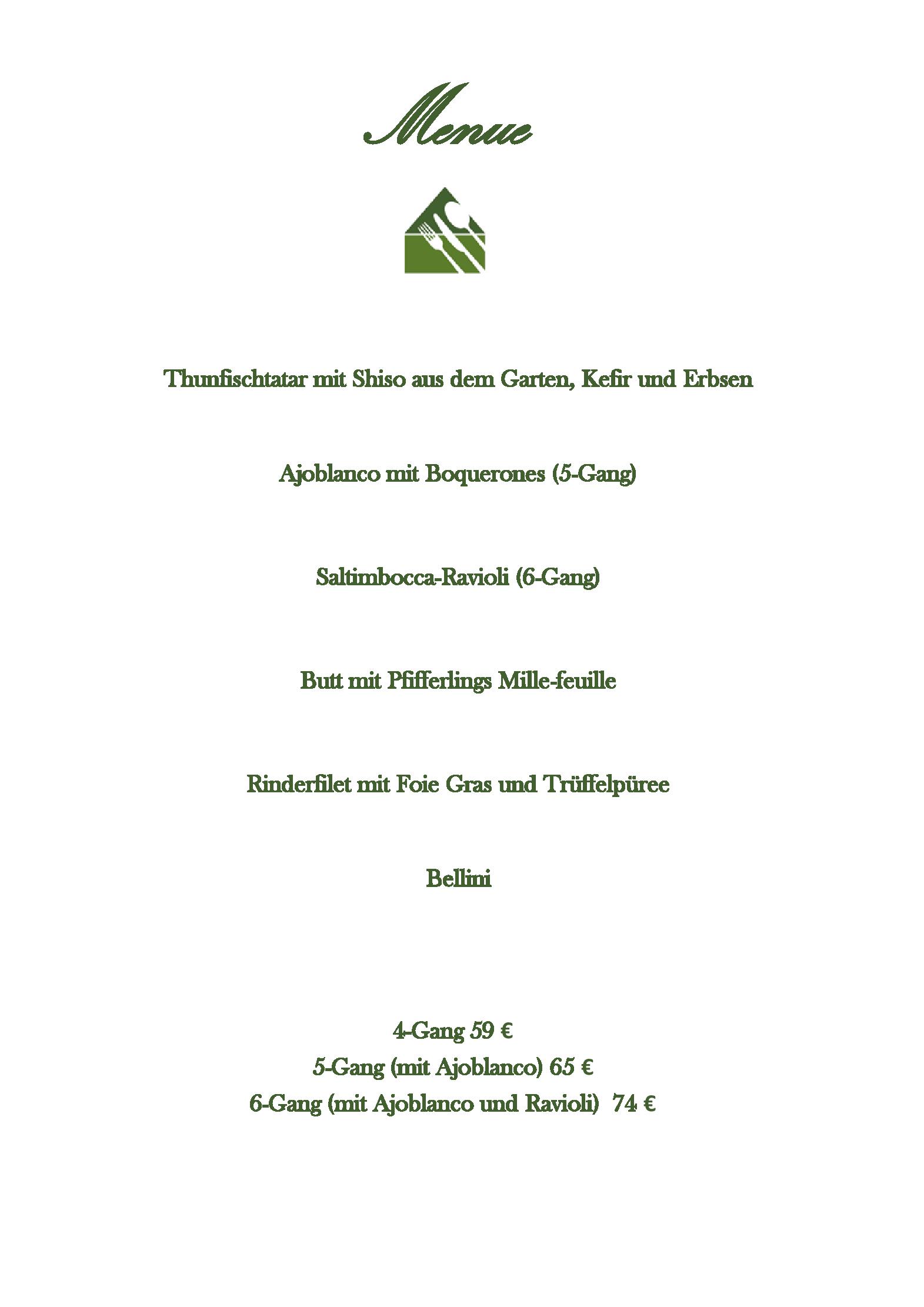 Speisekarte Altes Pförtnerhaus in Quierschied, Seite 1