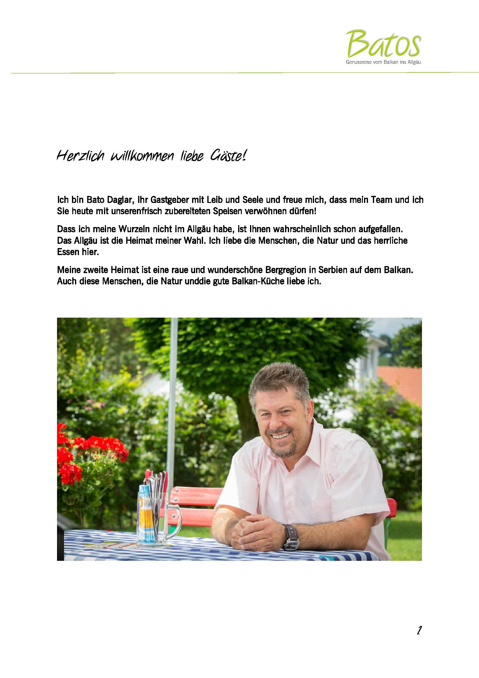 Speisekarte Batos - Genussreise vom Balkan ins Allgäu in Bad Grönenbach, Seite 2