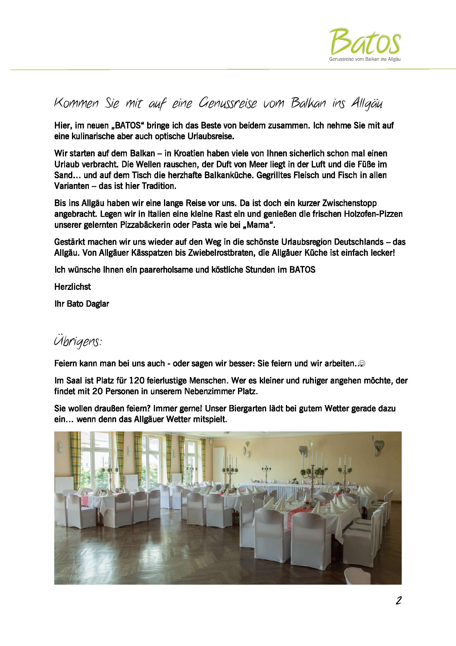 Speisekarte Batos - Genussreise vom Balkan ins Allgäu in Bad Grönenbach, Seite 3