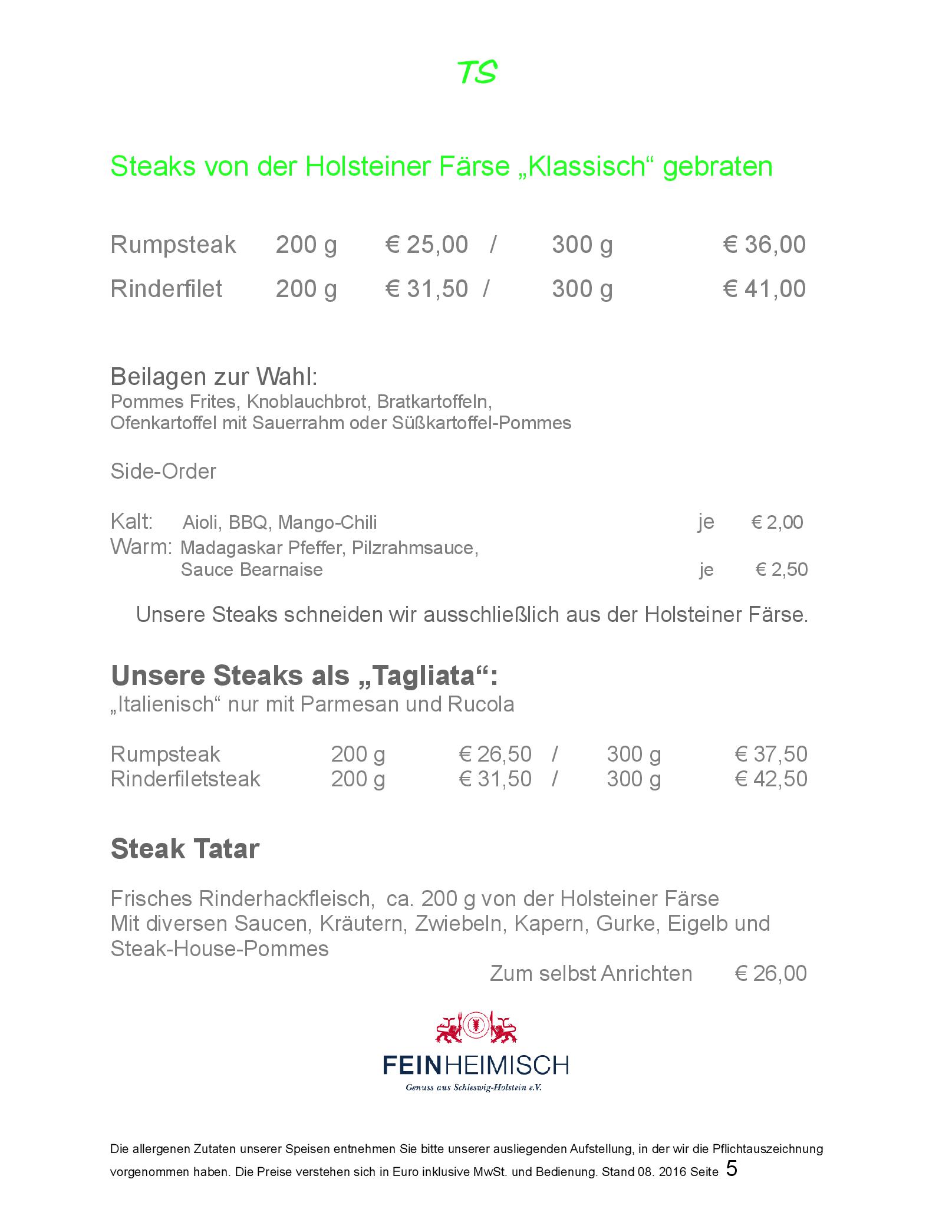 Speisekarte Alte Straßenmeisterei in Eutin, Seite 5