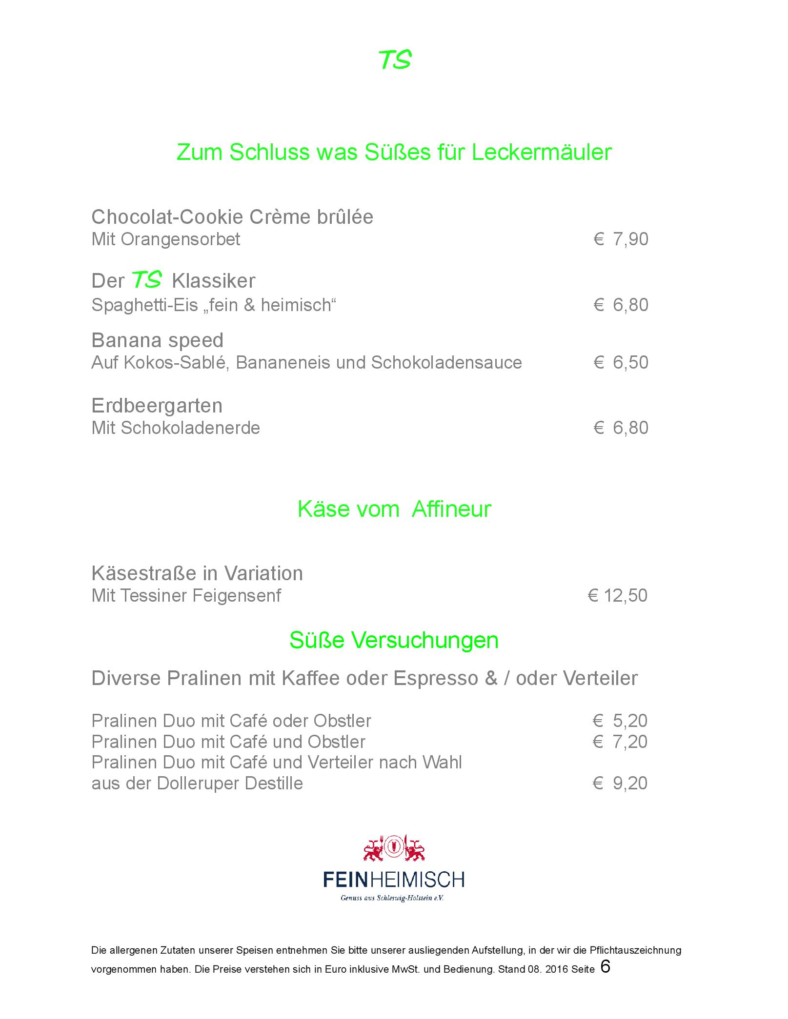 Speisekarte Alte Straßenmeisterei in Eutin, Seite 6