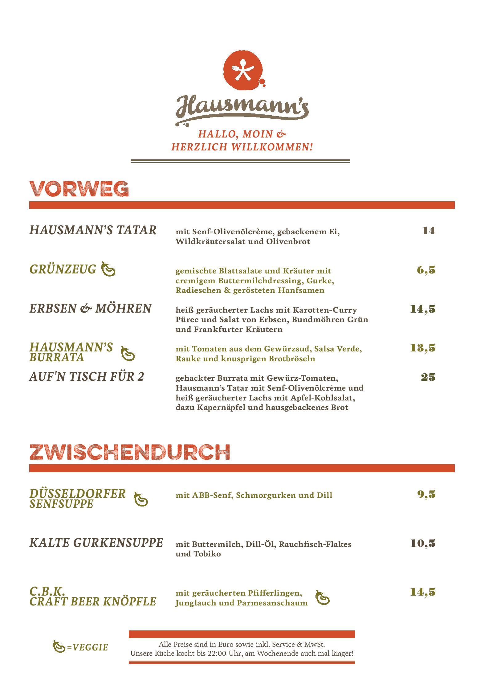 Speisekarte Hausmann´s in Düsseldorf, Seite 1