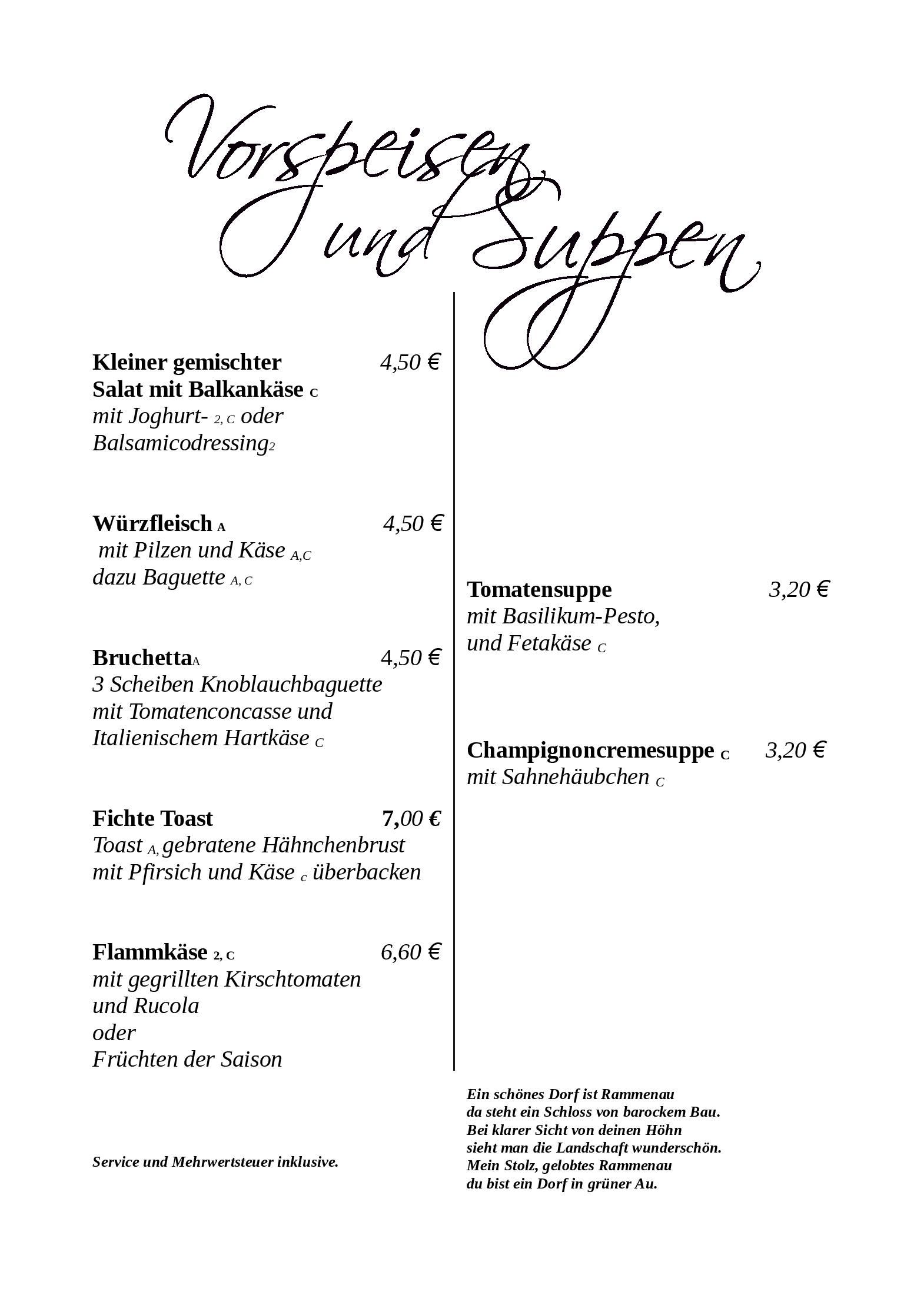 Speisekarte Fichtestube in Rammenau, Seite 2