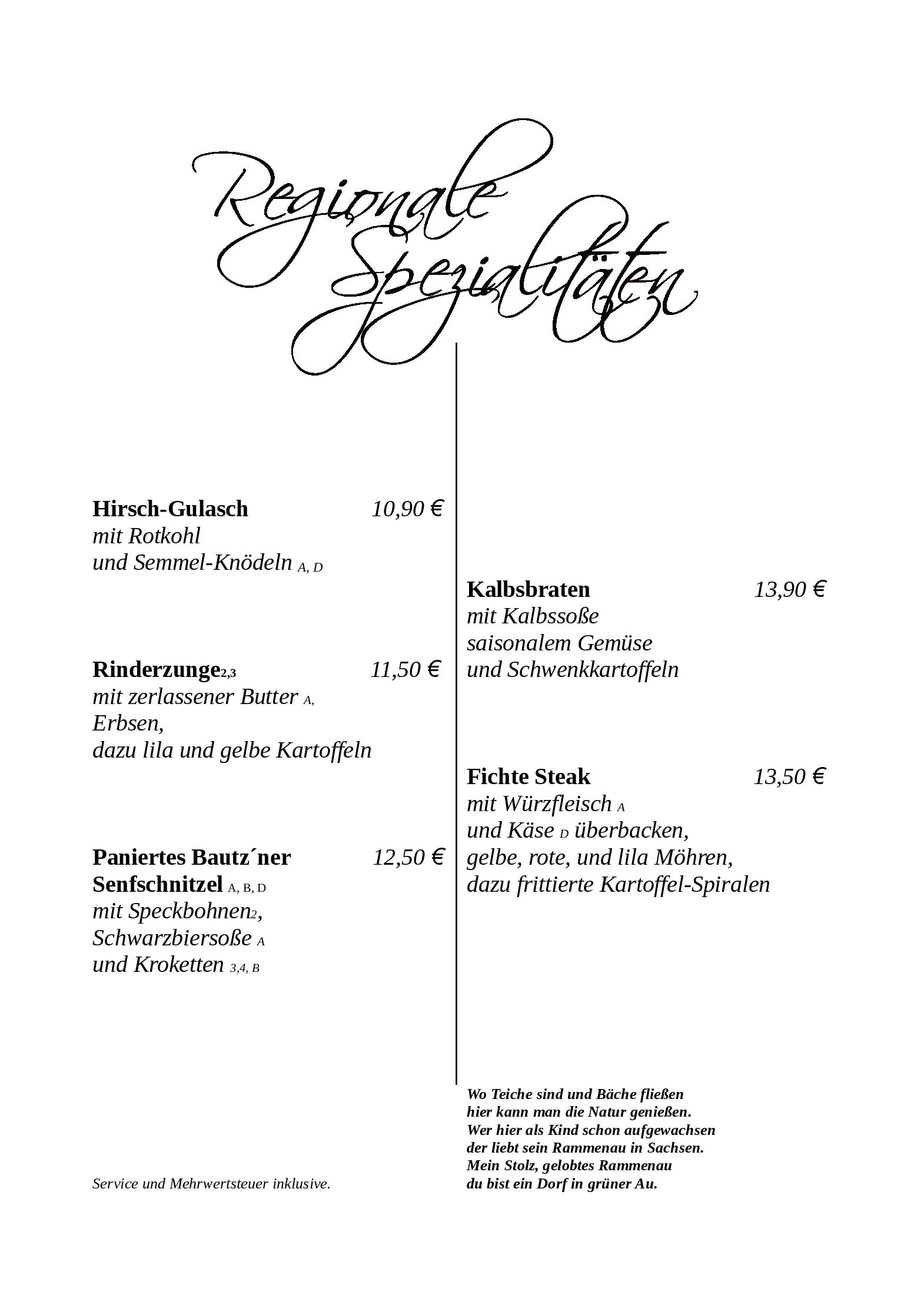 Speisekarte Fichtestube in Rammenau, Seite 3