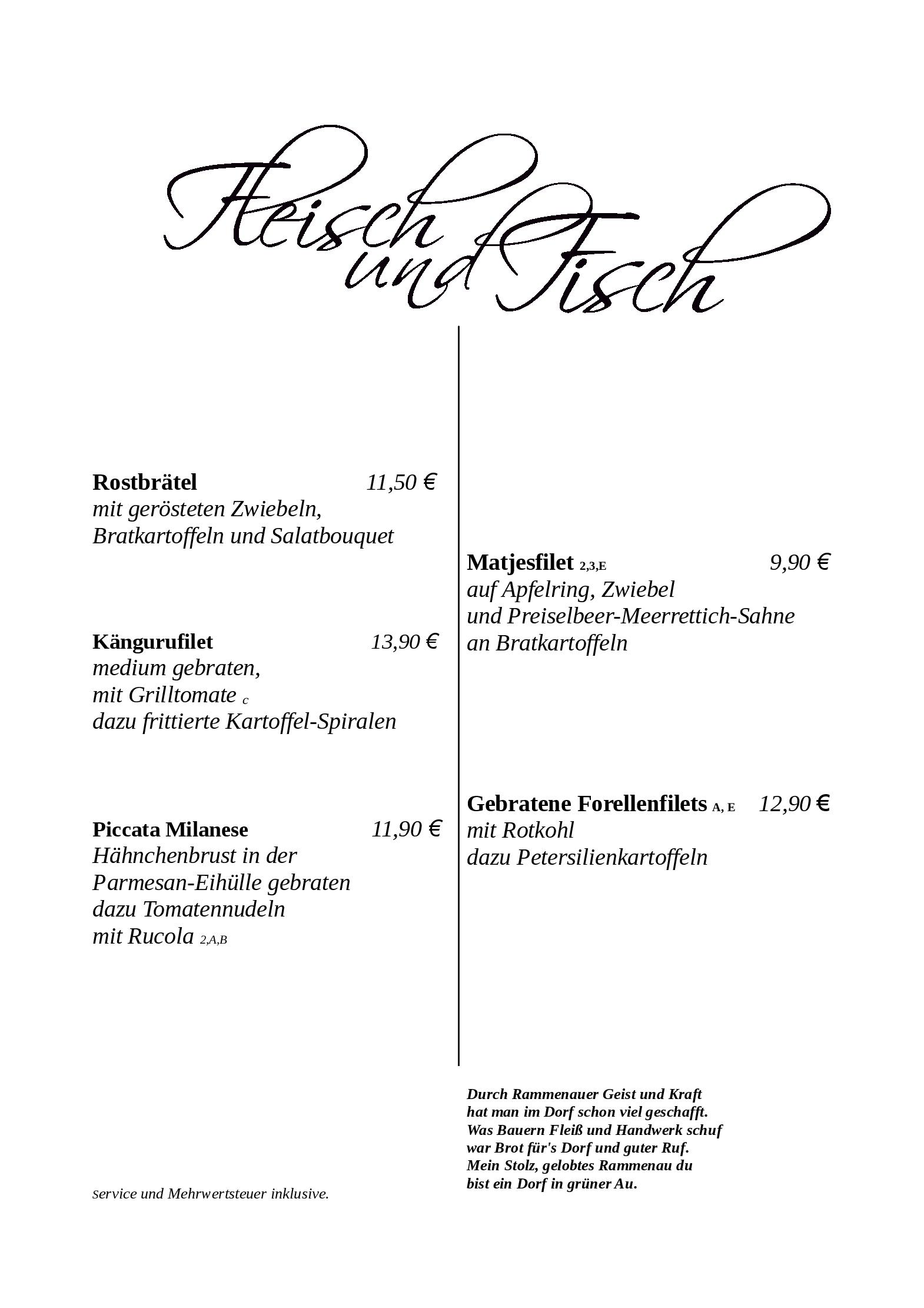 Speisekarte Fichtestube in Rammenau, Seite 4