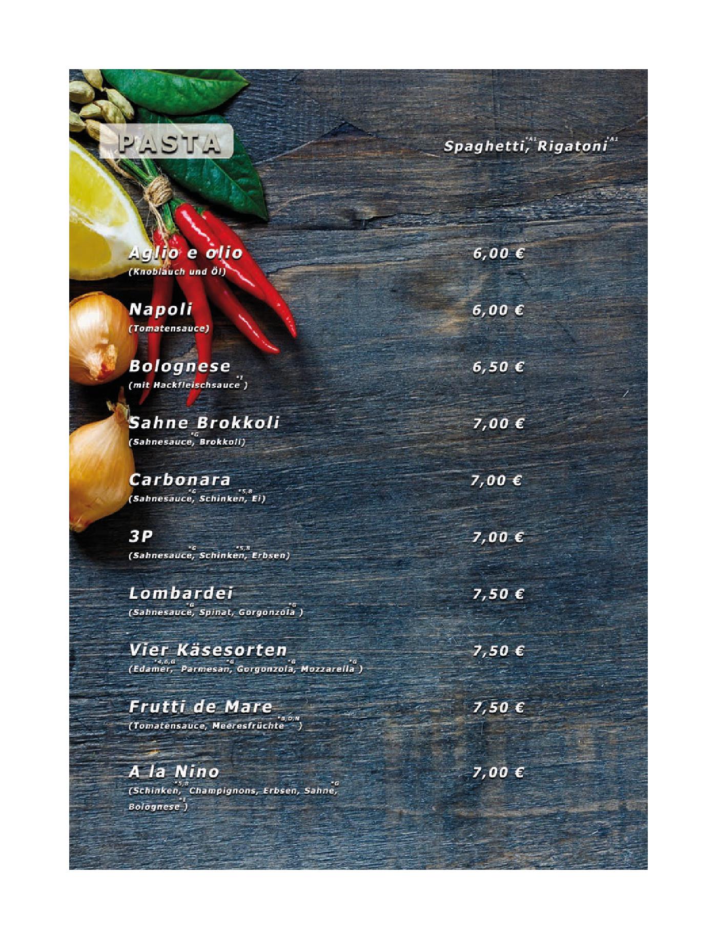 Speisekarte Pizzeria Bei "Nino" in Lichtenfels, Seite 3