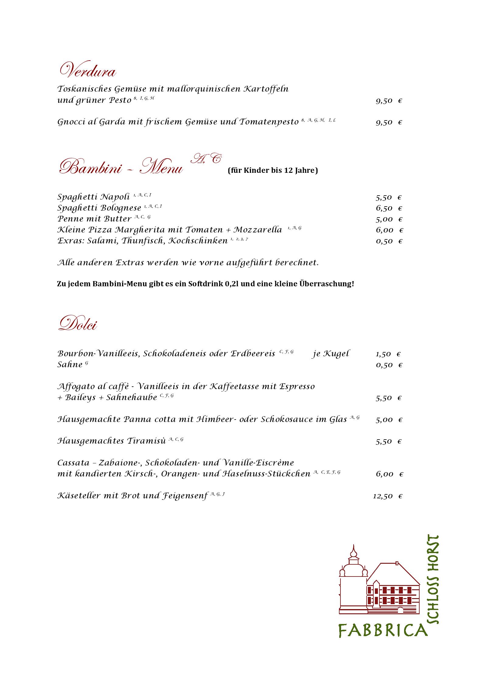 Speisekarte Fabbrica Schloß-Horst in Gelsenkirchen, Seite 5