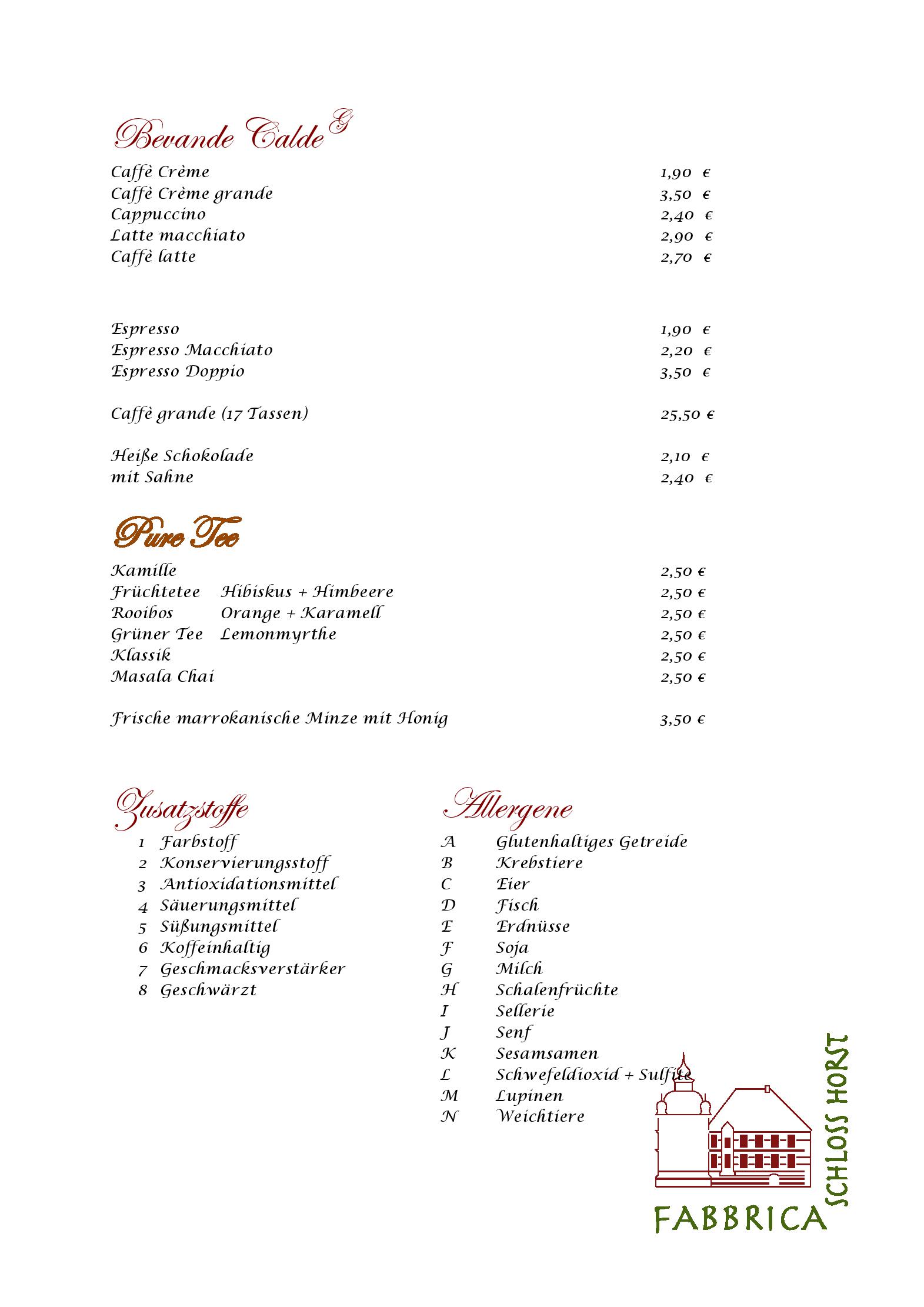 Speisekarte Fabbrica Schloß-Horst in Gelsenkirchen, Seite 7